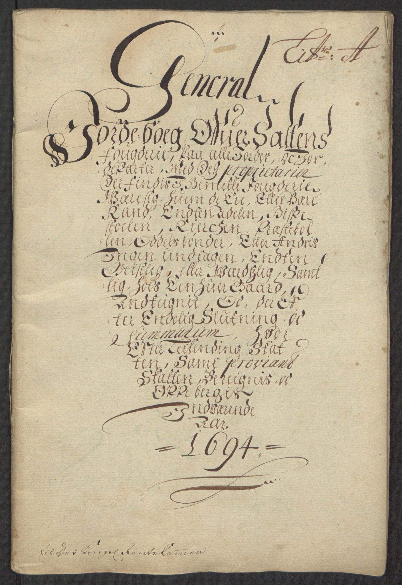 Rentekammeret inntil 1814, Reviderte regnskaper, Fogderegnskap, RA/EA-4092/R66/L4578: Fogderegnskap Salten, 1694-1696, p. 13