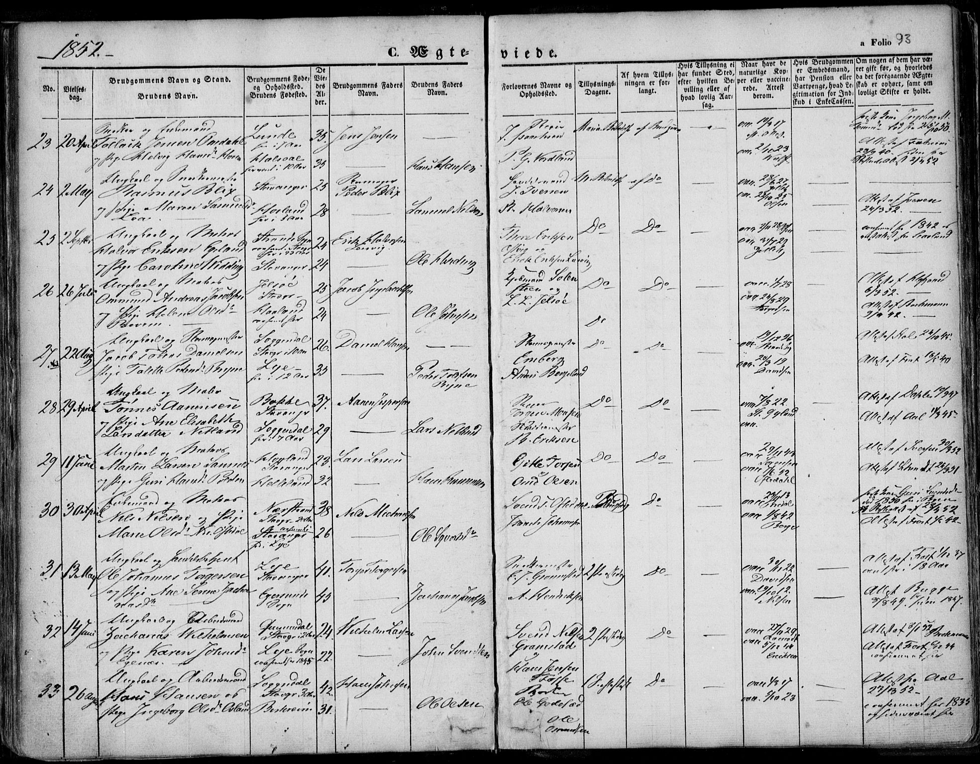 Domkirken sokneprestkontor, AV/SAST-A-101812/001/30/30BA/L0015: Parish register (official) no. A 14, 1842-1857, p. 93