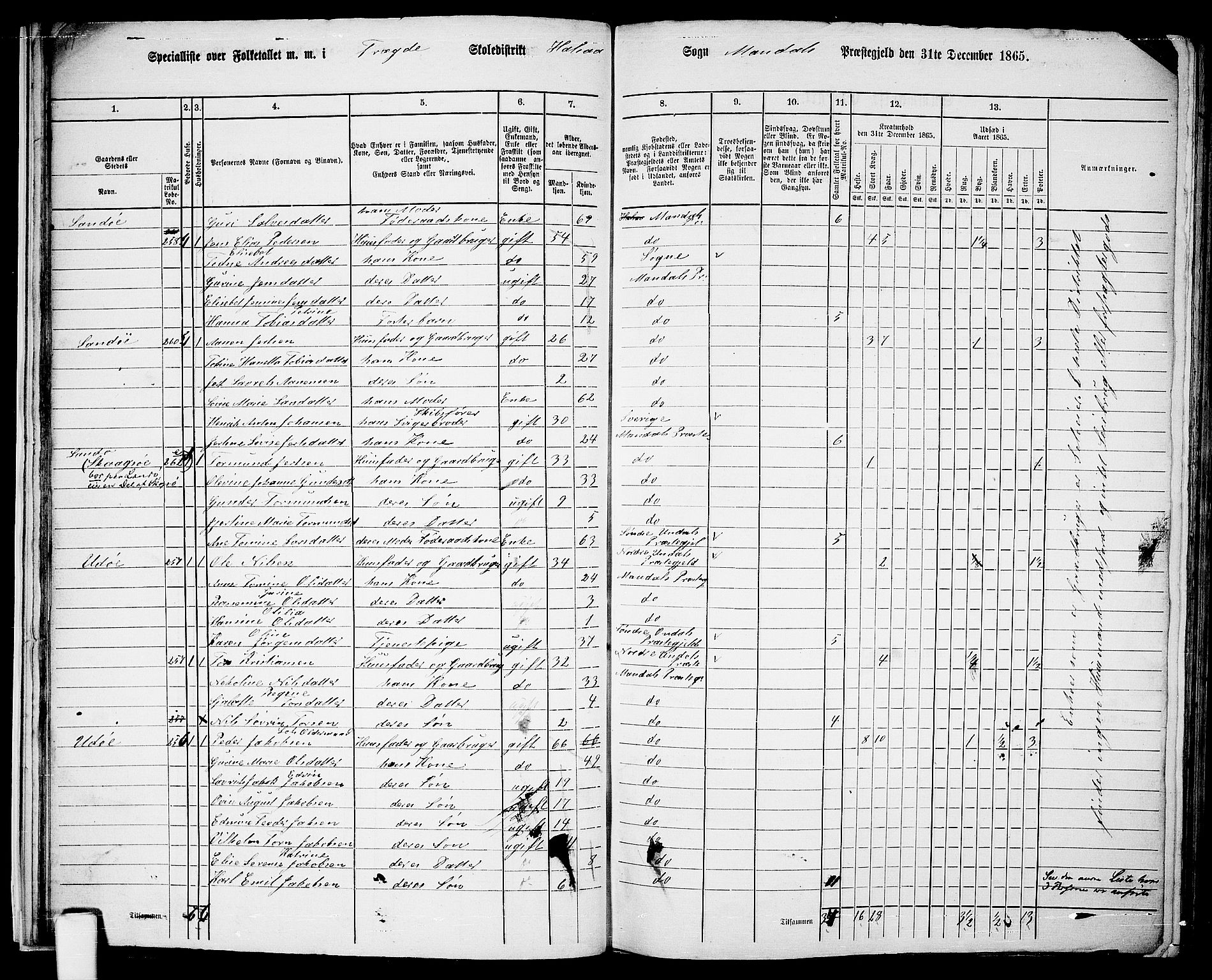 RA, 1865 census for Mandal/Halse og Harkmark, 1865, p. 27