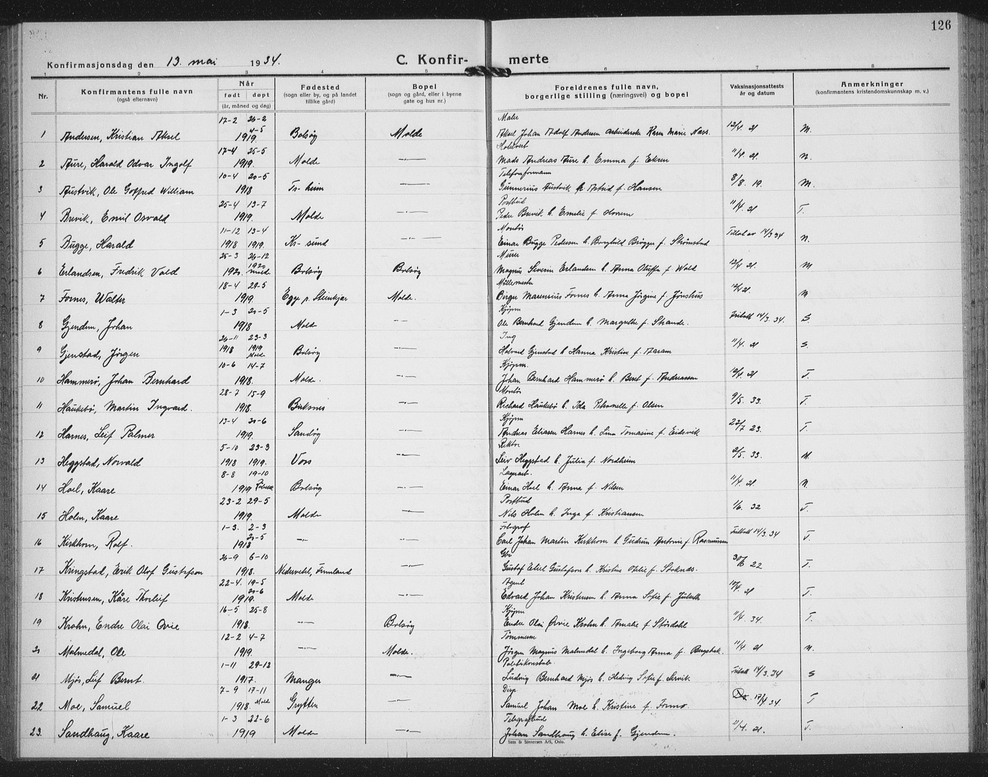 Ministerialprotokoller, klokkerbøker og fødselsregistre - Møre og Romsdal, AV/SAT-A-1454/558/L0704: Parish register (copy) no. 558C05, 1921-1942, p. 126