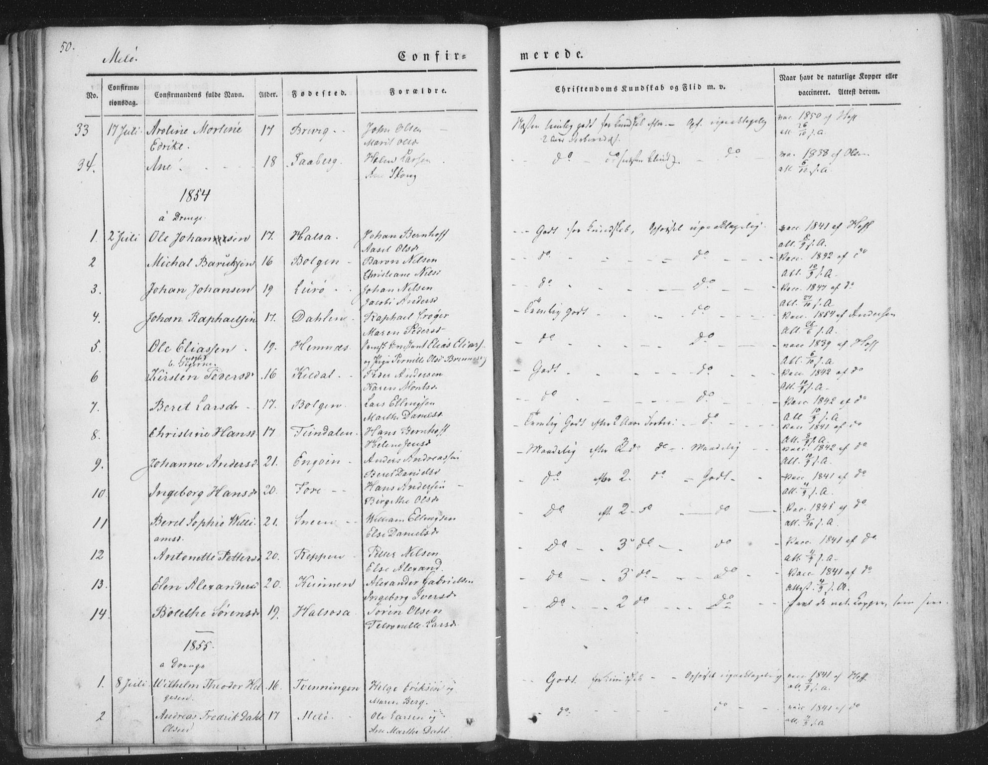 Ministerialprotokoller, klokkerbøker og fødselsregistre - Nordland, AV/SAT-A-1459/841/L0604: Parish register (official) no. 841A09 /2, 1845-1862, p. 50