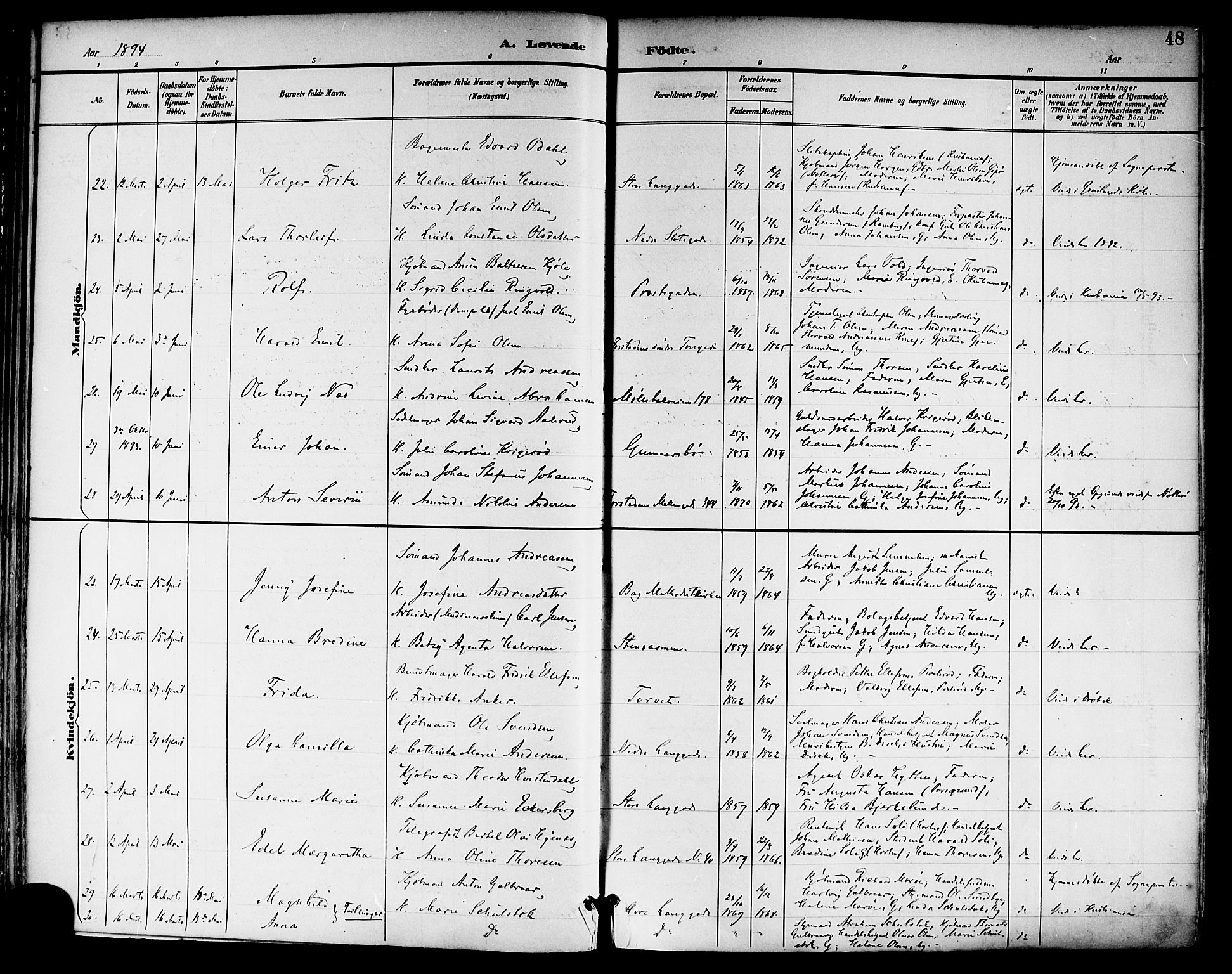 Tønsberg kirkebøker, AV/SAKO-A-330/F/Fa/L0012: Parish register (official) no. I 12, 1891-1899, p. 48