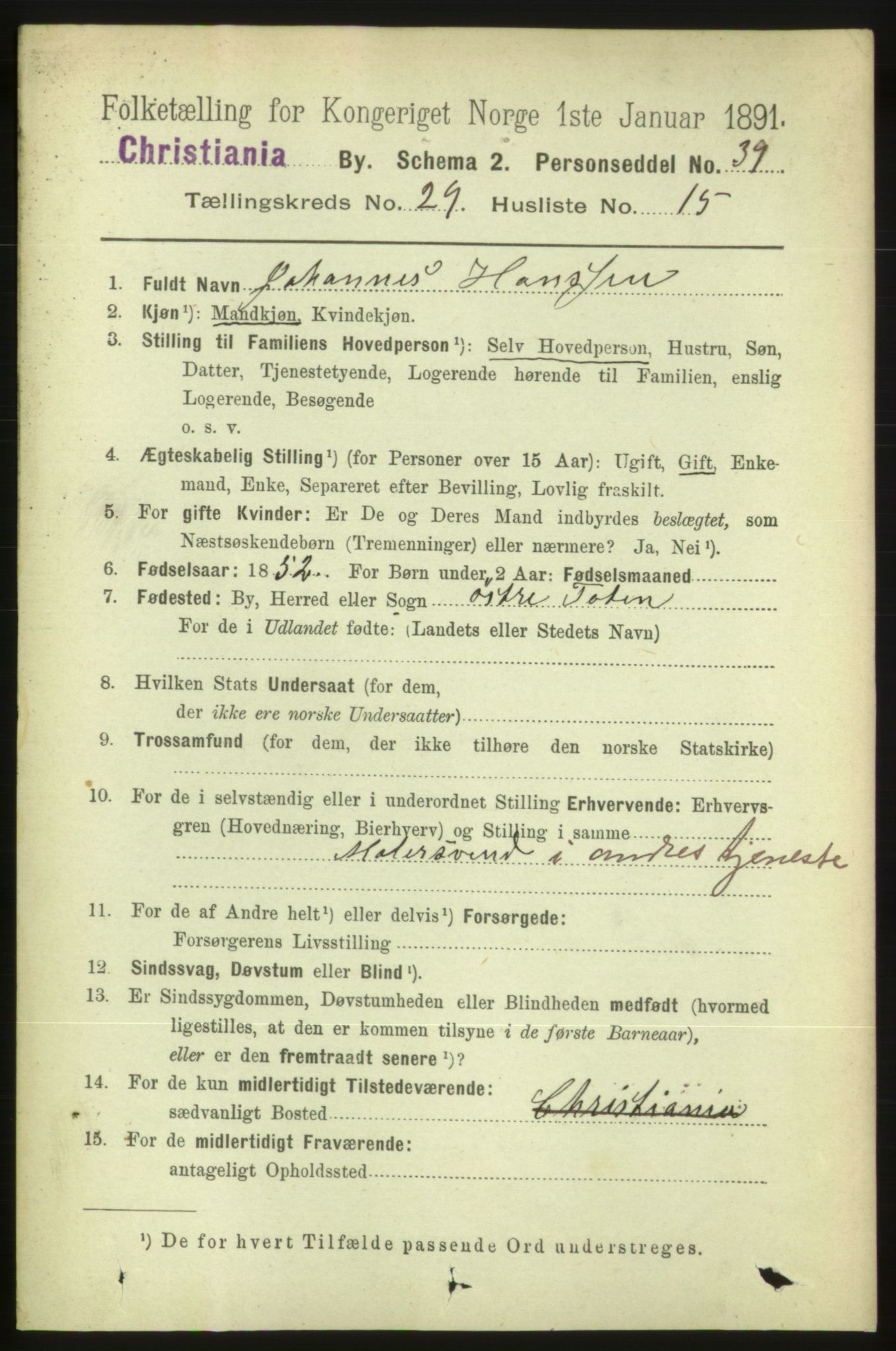 RA, 1891 census for 0301 Kristiania, 1891, p. 15280