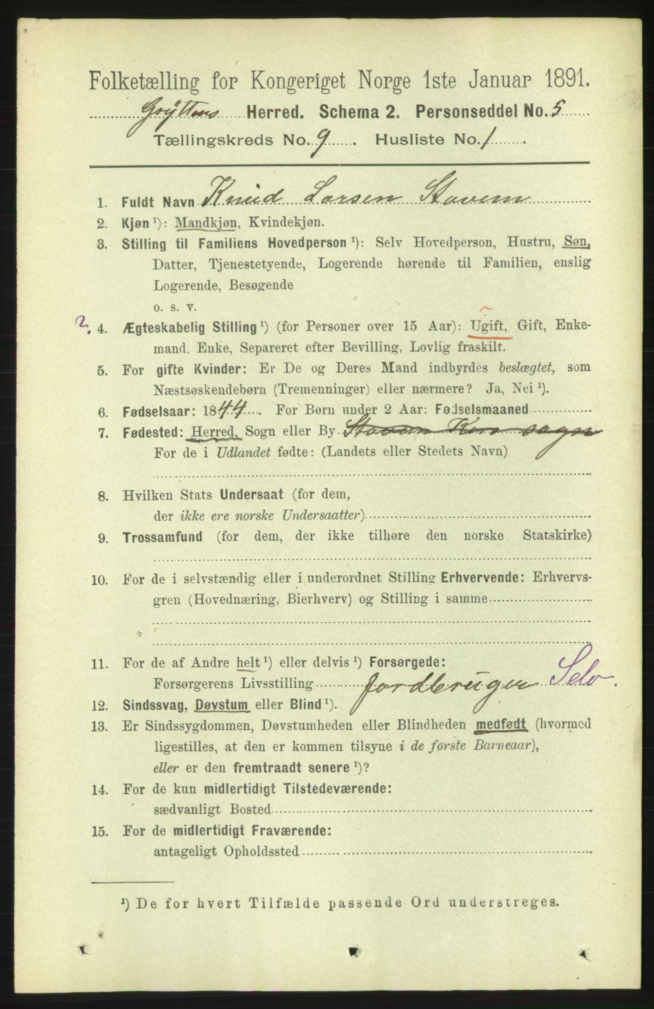 RA, 1891 census for 1539 Grytten, 1891, p. 3366