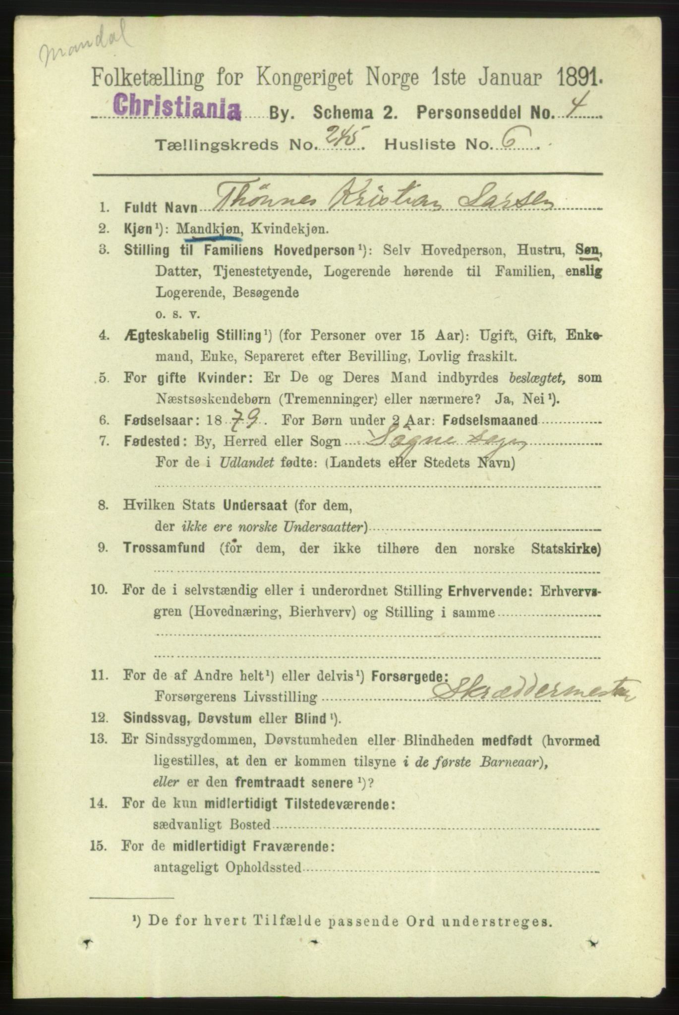 RA, 1891 census for 0301 Kristiania, 1891, p. 149422