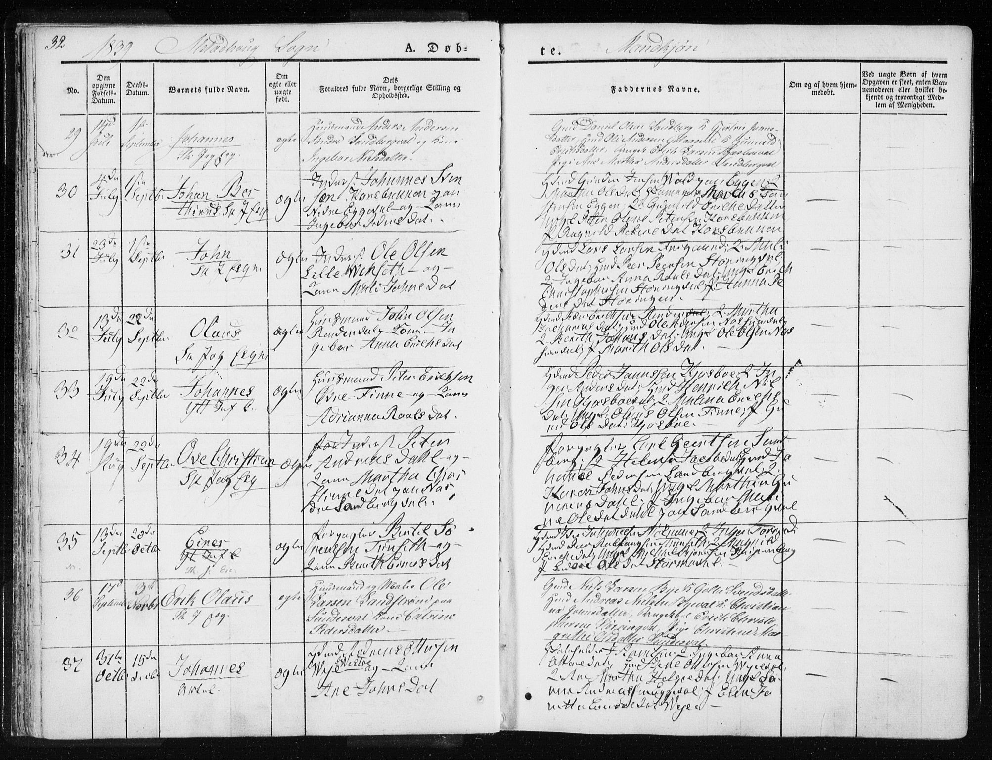 Ministerialprotokoller, klokkerbøker og fødselsregistre - Nord-Trøndelag, SAT/A-1458/717/L0154: Parish register (official) no. 717A06 /1, 1836-1849, p. 32