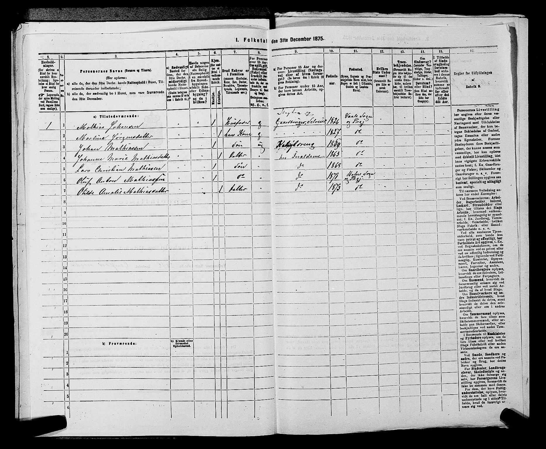 SAKO, 1875 census for 0715P Botne, 1875, p. 733