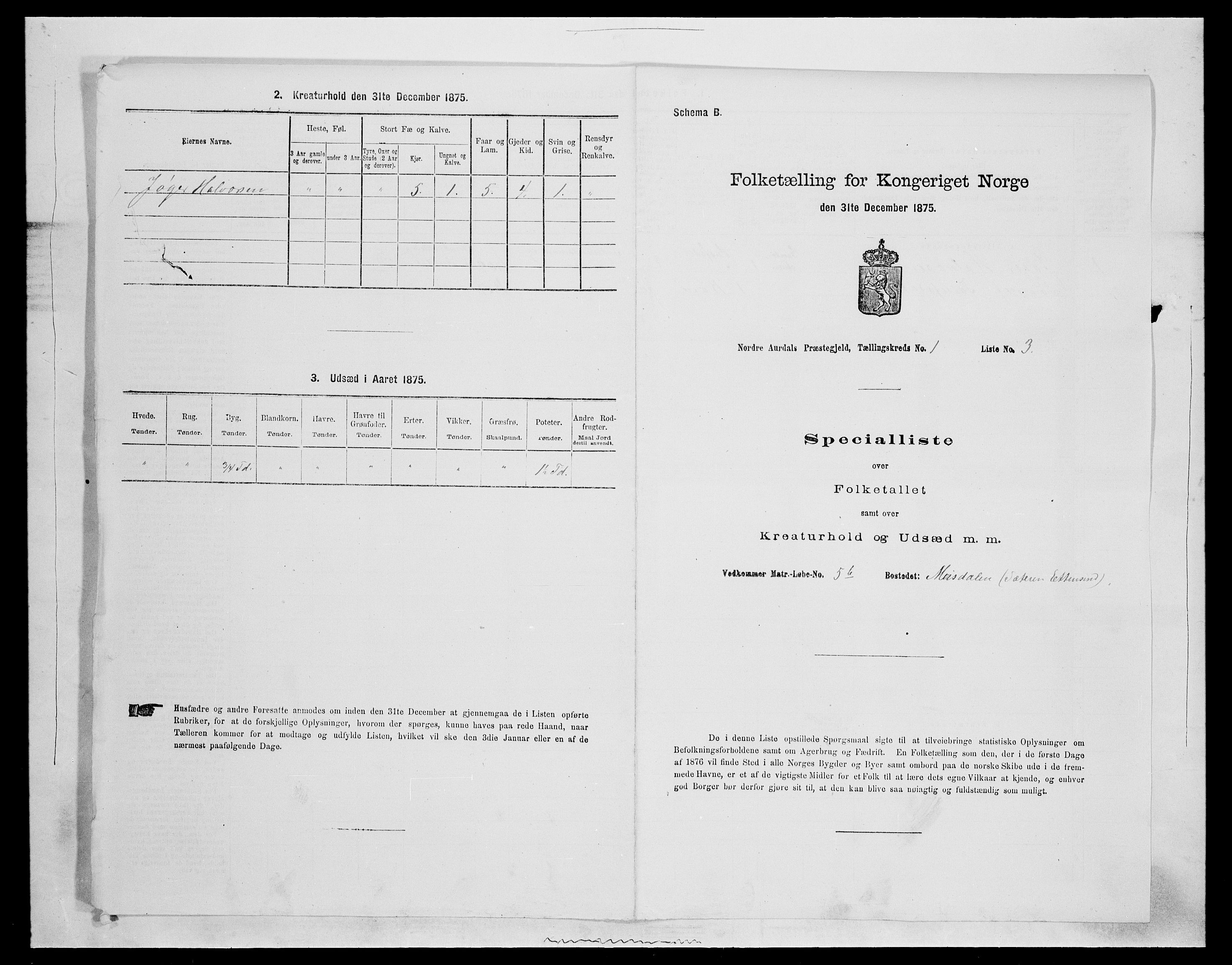 SAH, 1875 census for 0542P Nord-Aurdal, 1875, p. 122