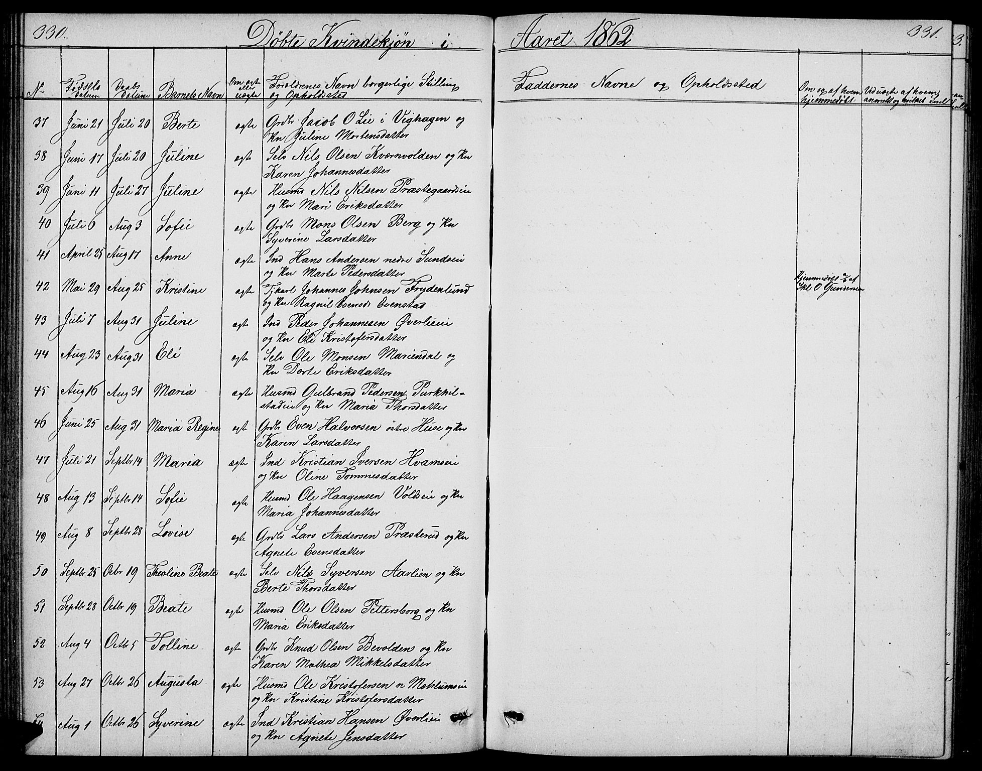 Nes prestekontor, Hedmark, SAH/PREST-020/L/La/L0005: Parish register (copy) no. 5, 1852-1889, p. 330-331