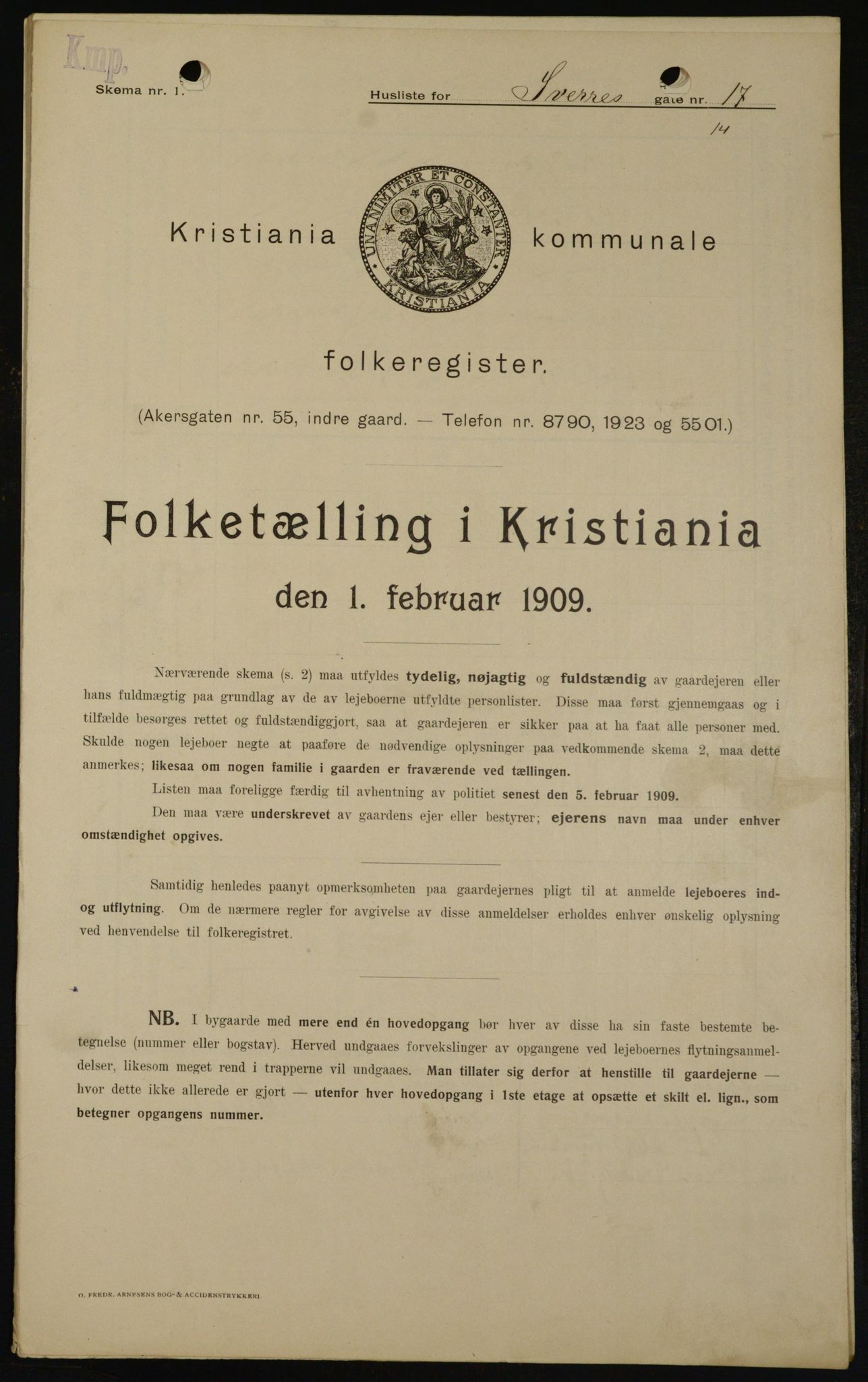 OBA, Municipal Census 1909 for Kristiania, 1909, p. 95857