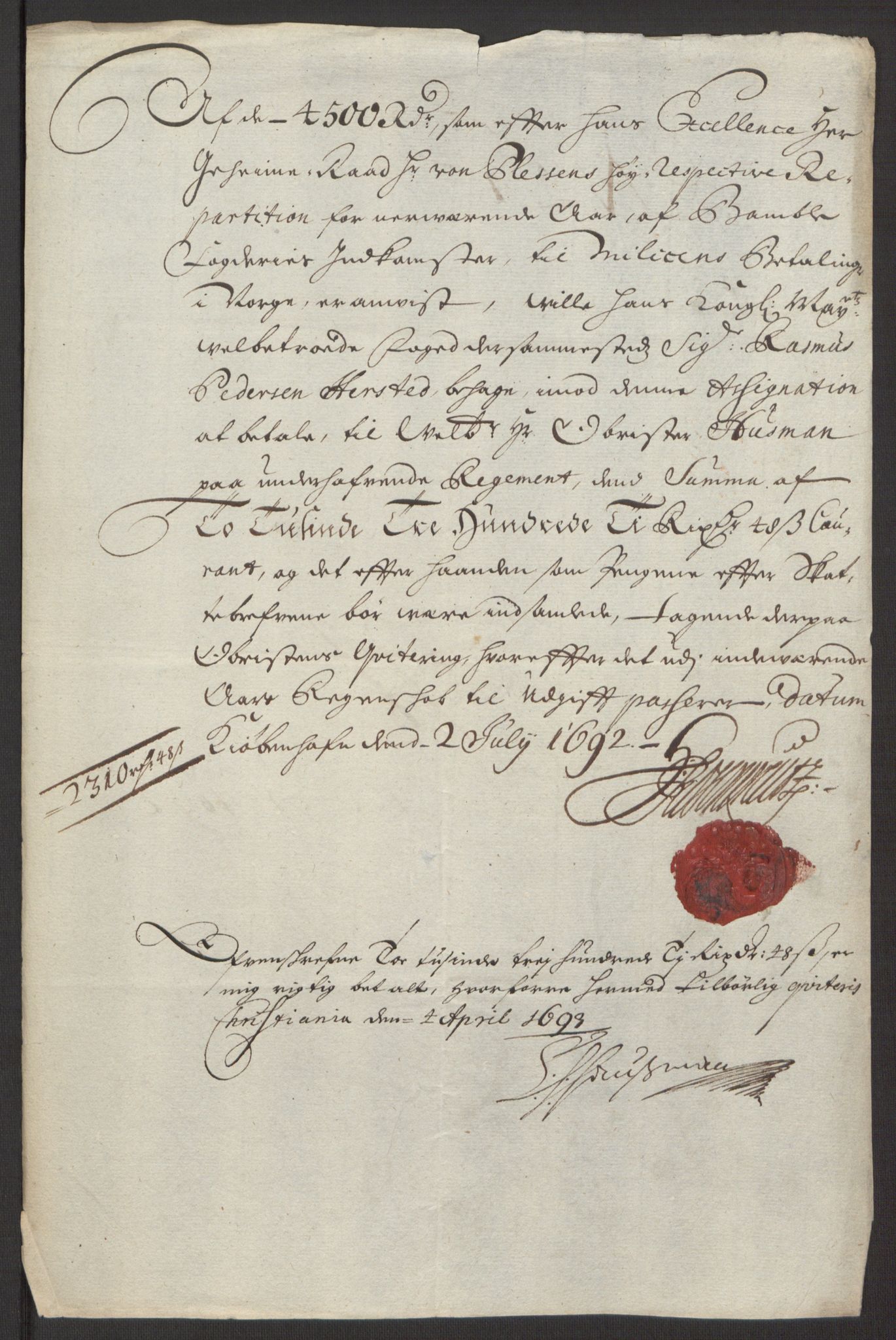 Rentekammeret inntil 1814, Reviderte regnskaper, Fogderegnskap, AV/RA-EA-4092/R34/L2052: Fogderegnskap Bamble, 1692-1693, p. 253