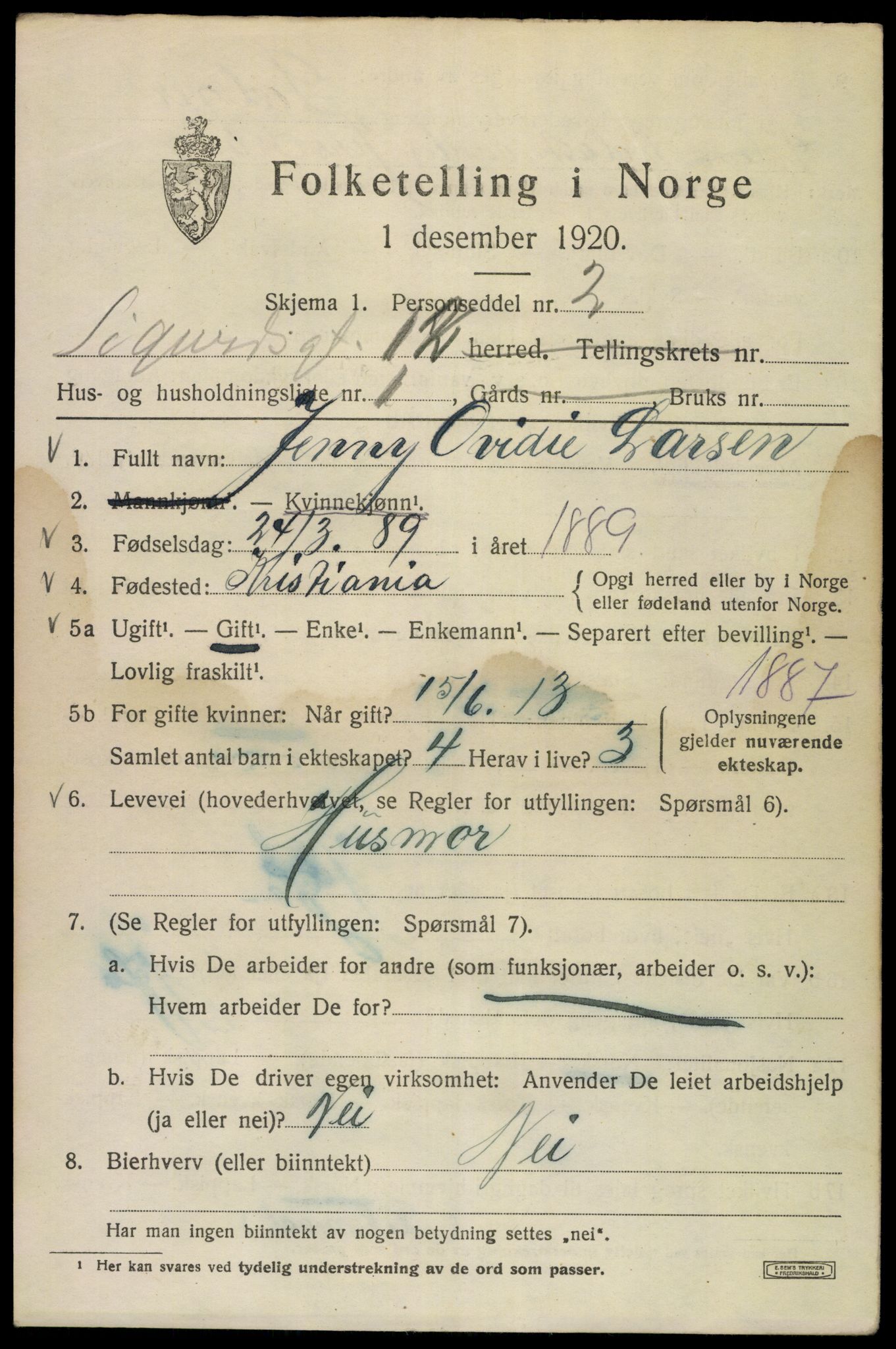 SAO, 1920 census for Kristiania, 1920, p. 510083