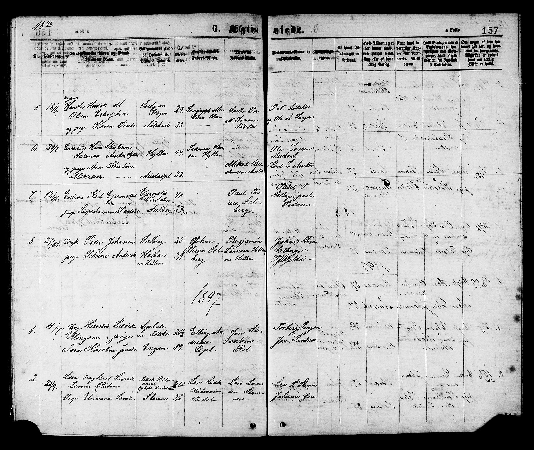 Ministerialprotokoller, klokkerbøker og fødselsregistre - Nord-Trøndelag, AV/SAT-A-1458/731/L0311: Parish register (copy) no. 731C02, 1875-1911, p. 157