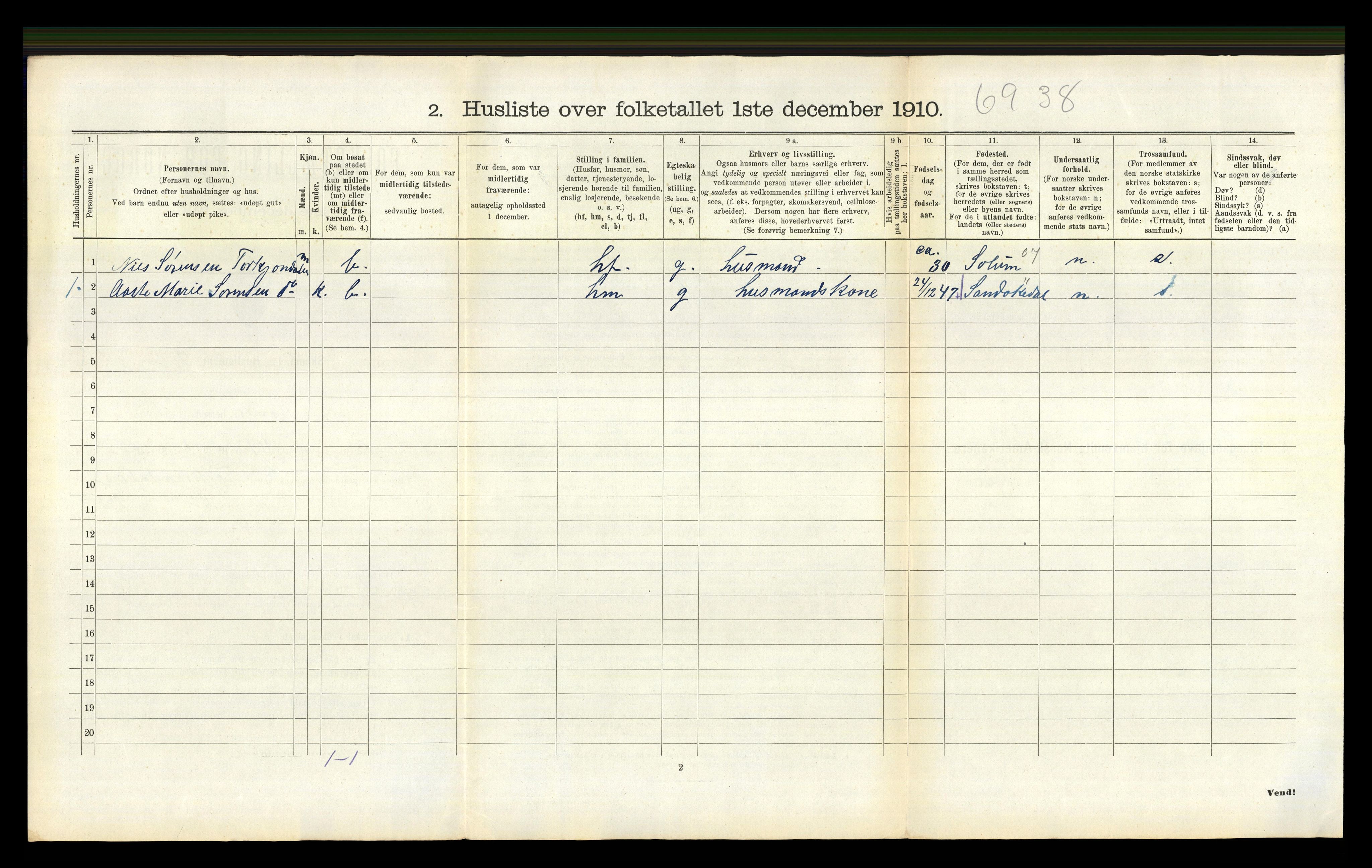 RA, 1910 census for Bamble, 1910, p. 1211