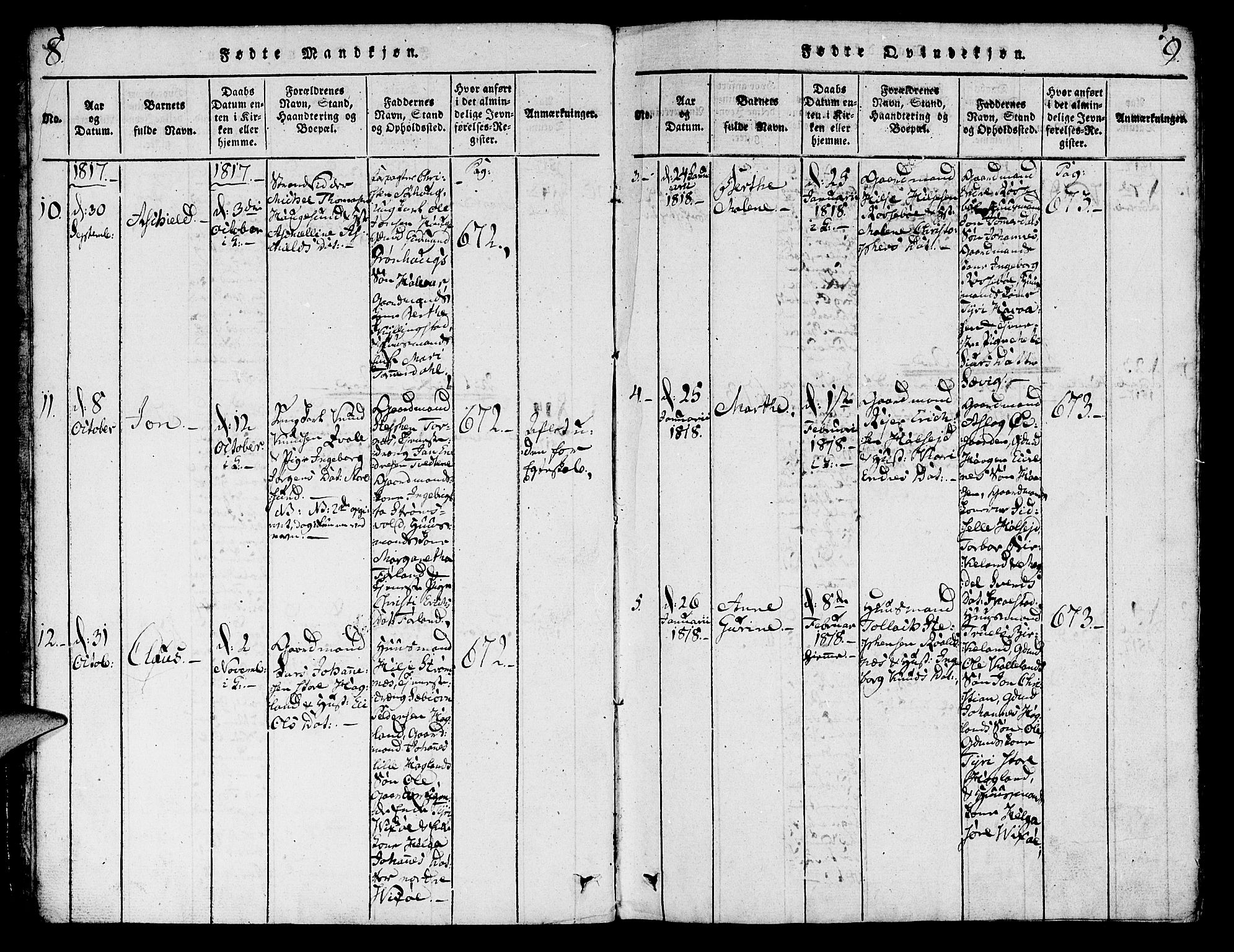 Torvastad sokneprestkontor, SAST/A -101857/H/Ha/Haa/L0004: Parish register (official) no. A 4, 1817-1836, p. 8-9