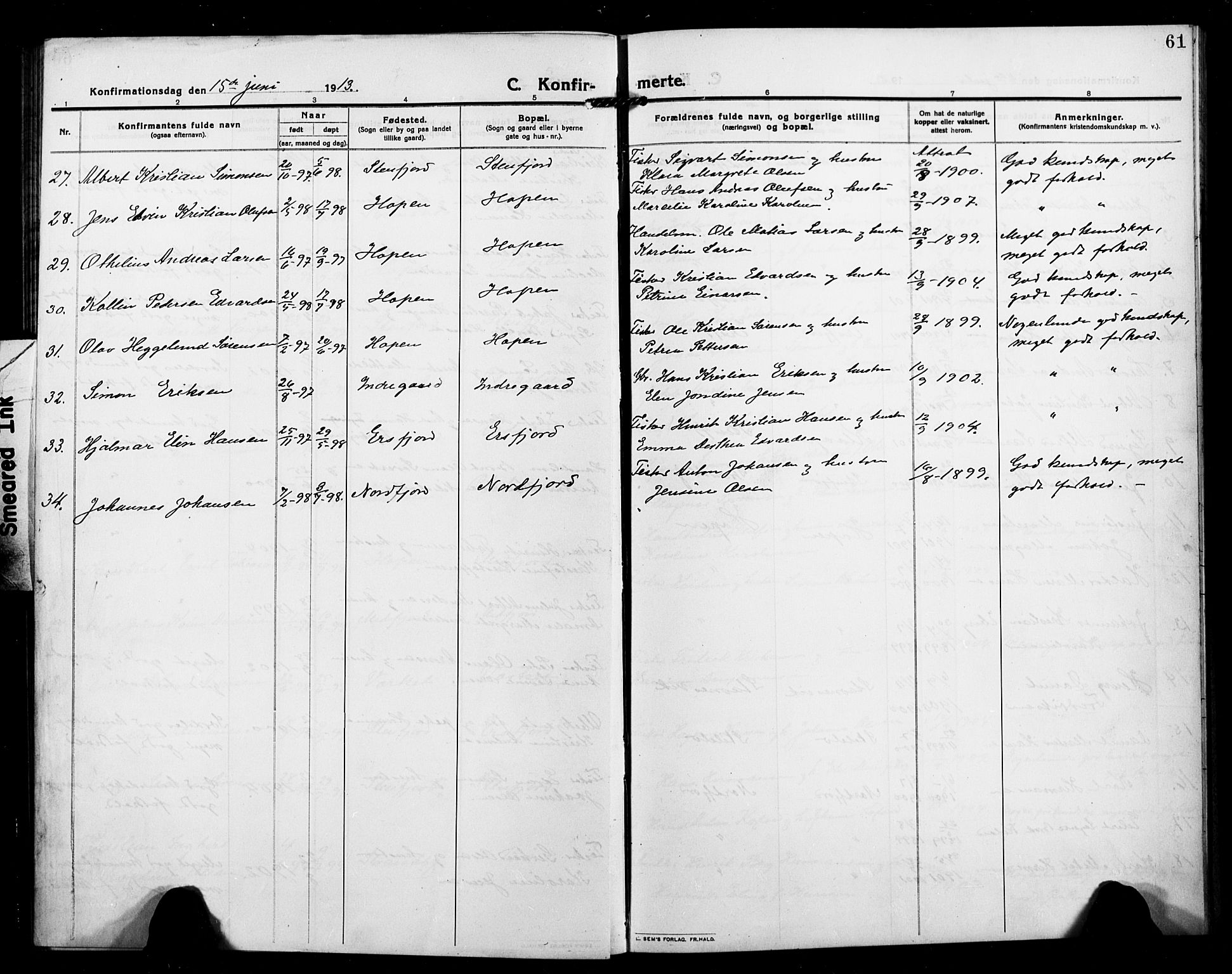 Berg sokneprestkontor, AV/SATØ-S-1318/G/Ga/Gab/L0006klokker: Parish register (copy) no. 6, 1912-1921, p. 61