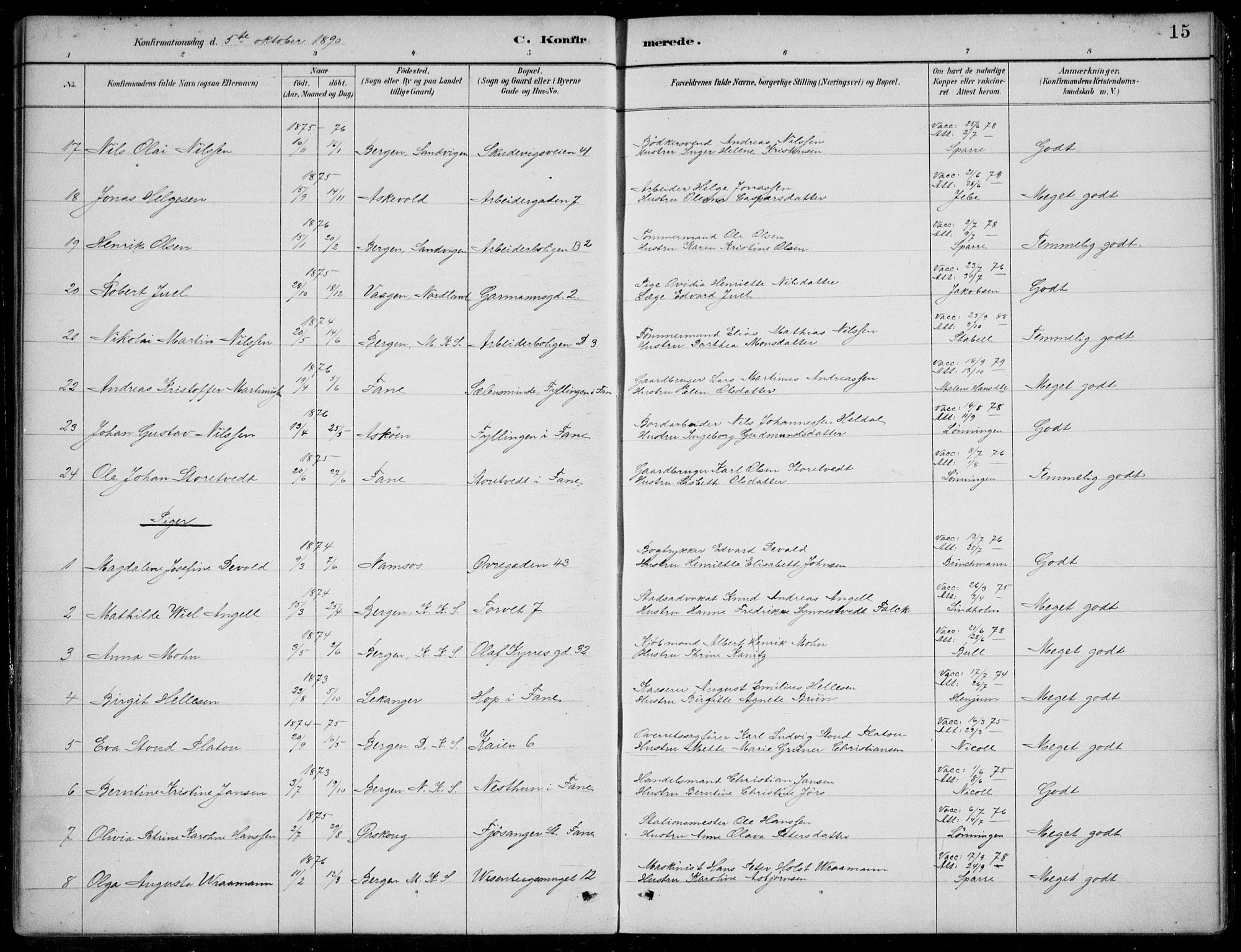 Mariakirken Sokneprestembete, AV/SAB-A-76901/H/Hab/L0008: Parish register (copy) no. A 8, 1889-1908, p. 15