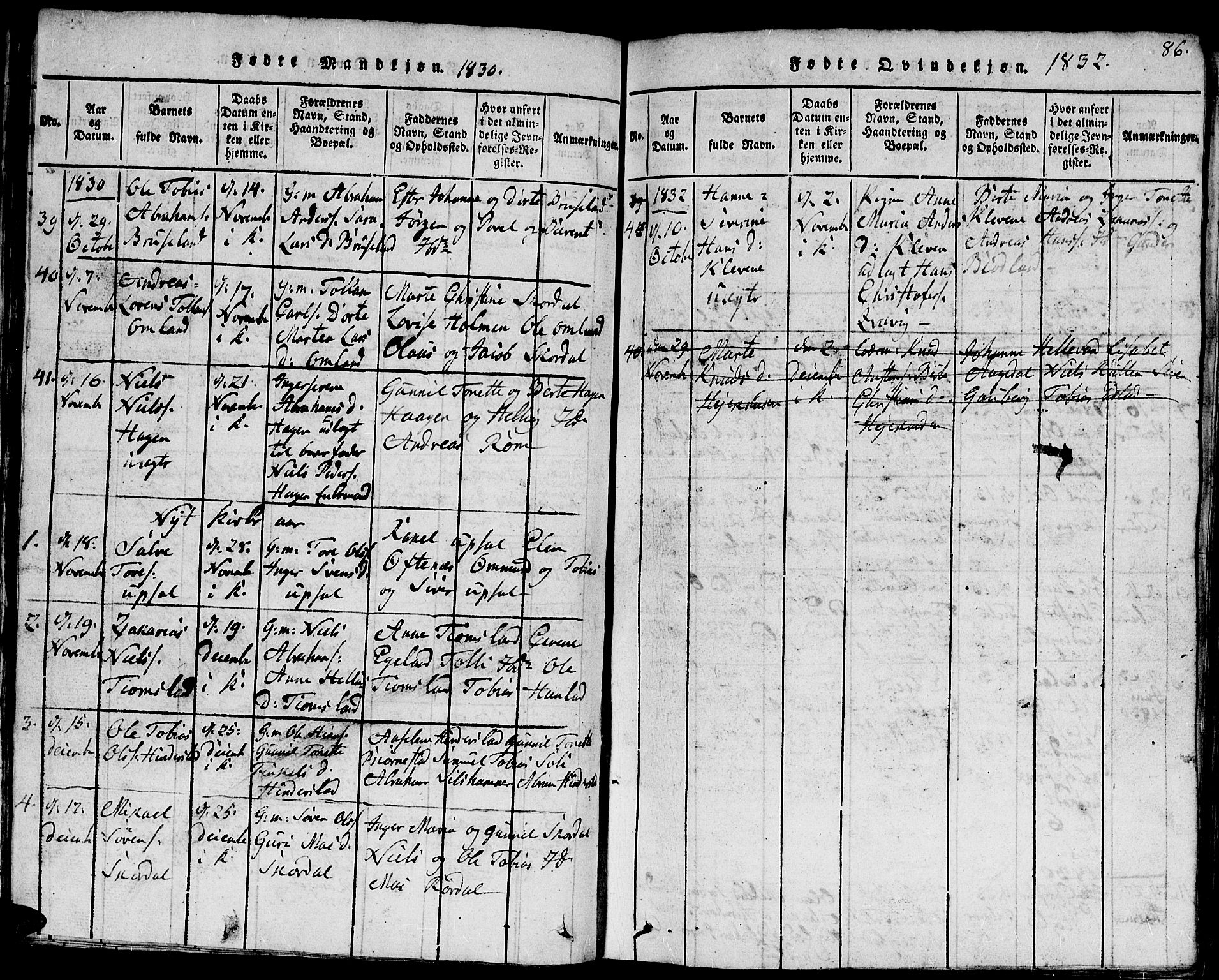 Lyngdal sokneprestkontor, AV/SAK-1111-0029/F/Fb/Fbc/L0001: Parish register (copy) no. B 1, 1815-1844, p. 86