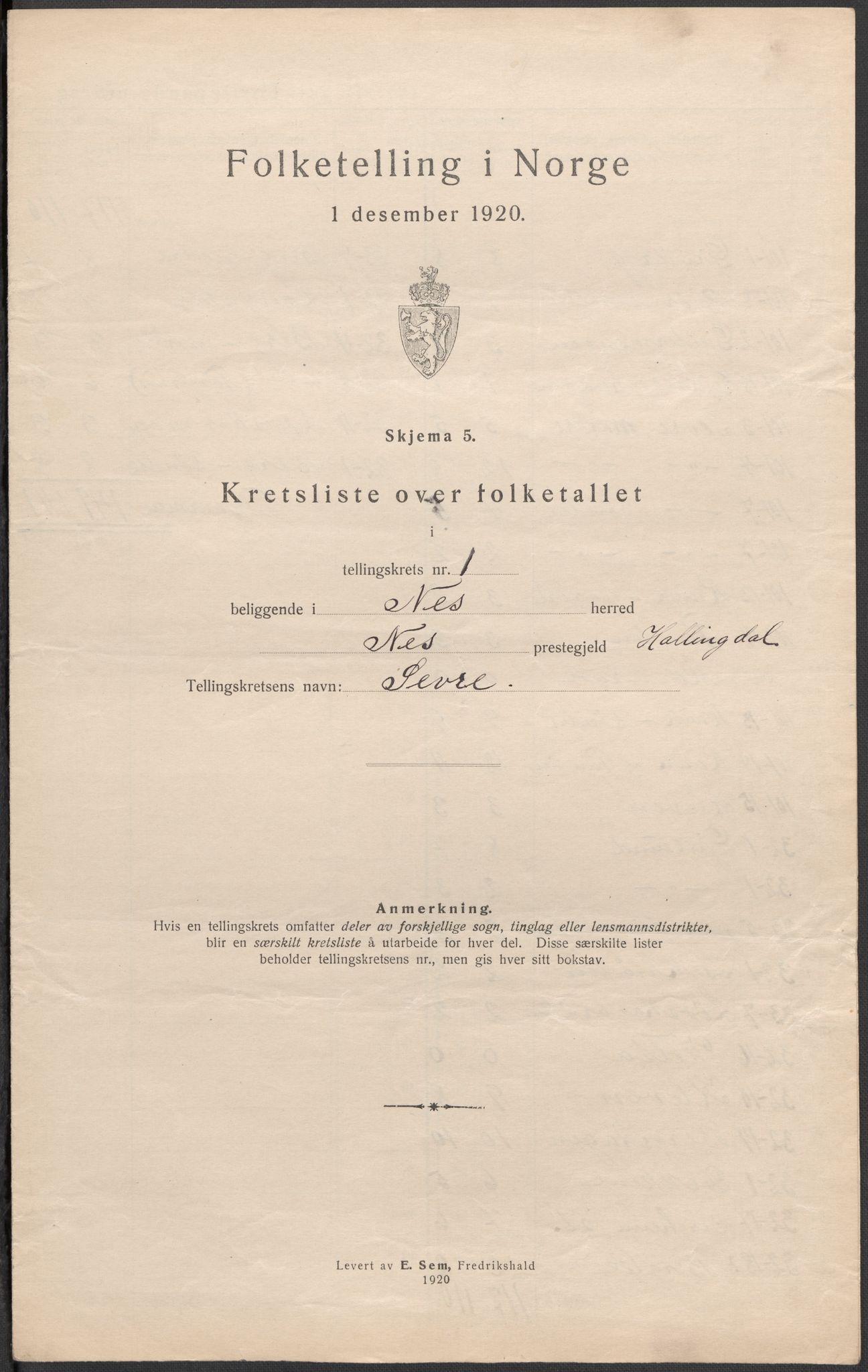 SAKO, 1920 census for Nes (Buskerud), 1920, p. 7