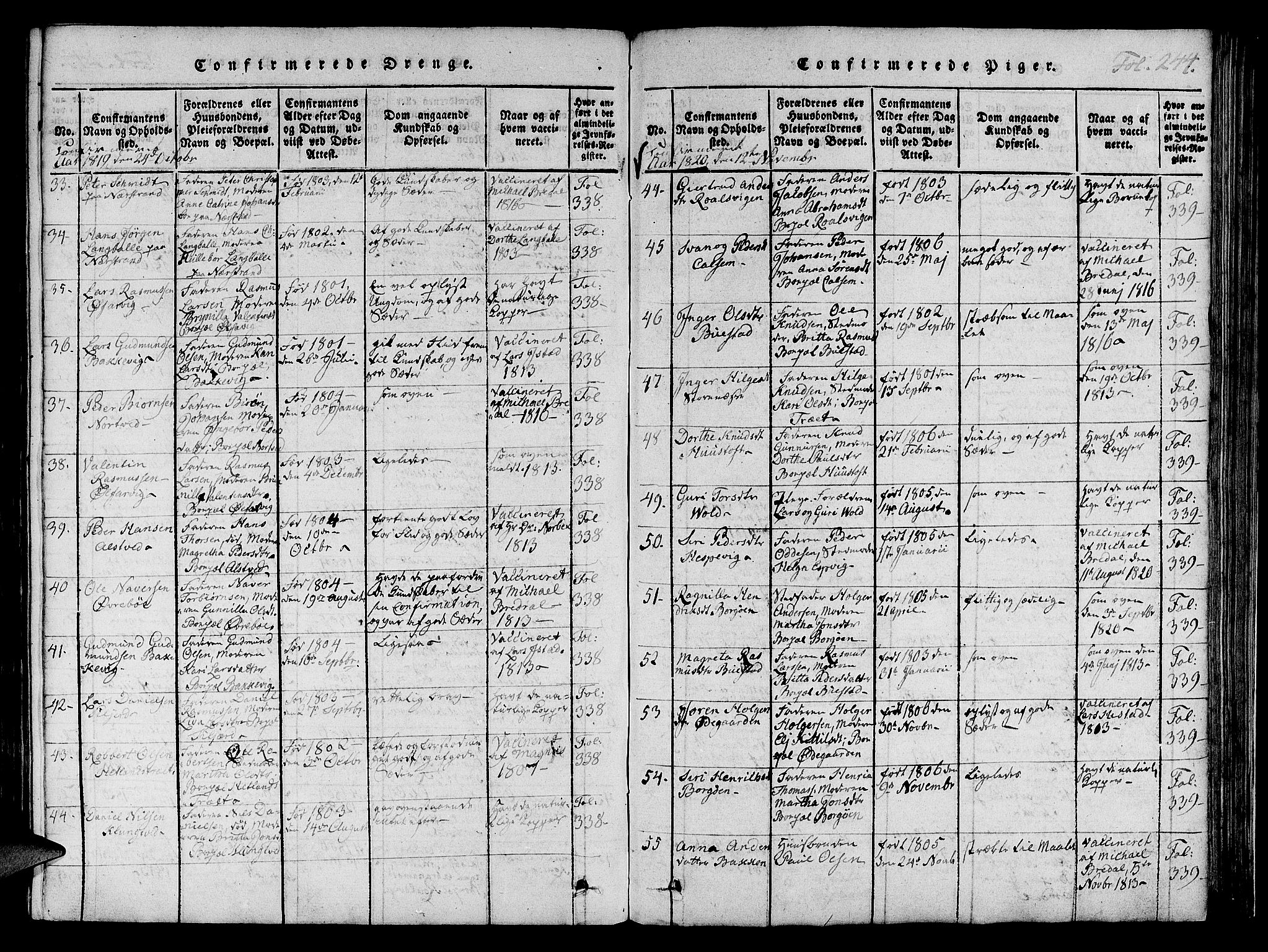 Nedstrand sokneprestkontor, SAST/A-101841/01/IV: Parish register (official) no. A 6, 1816-1838, p. 244