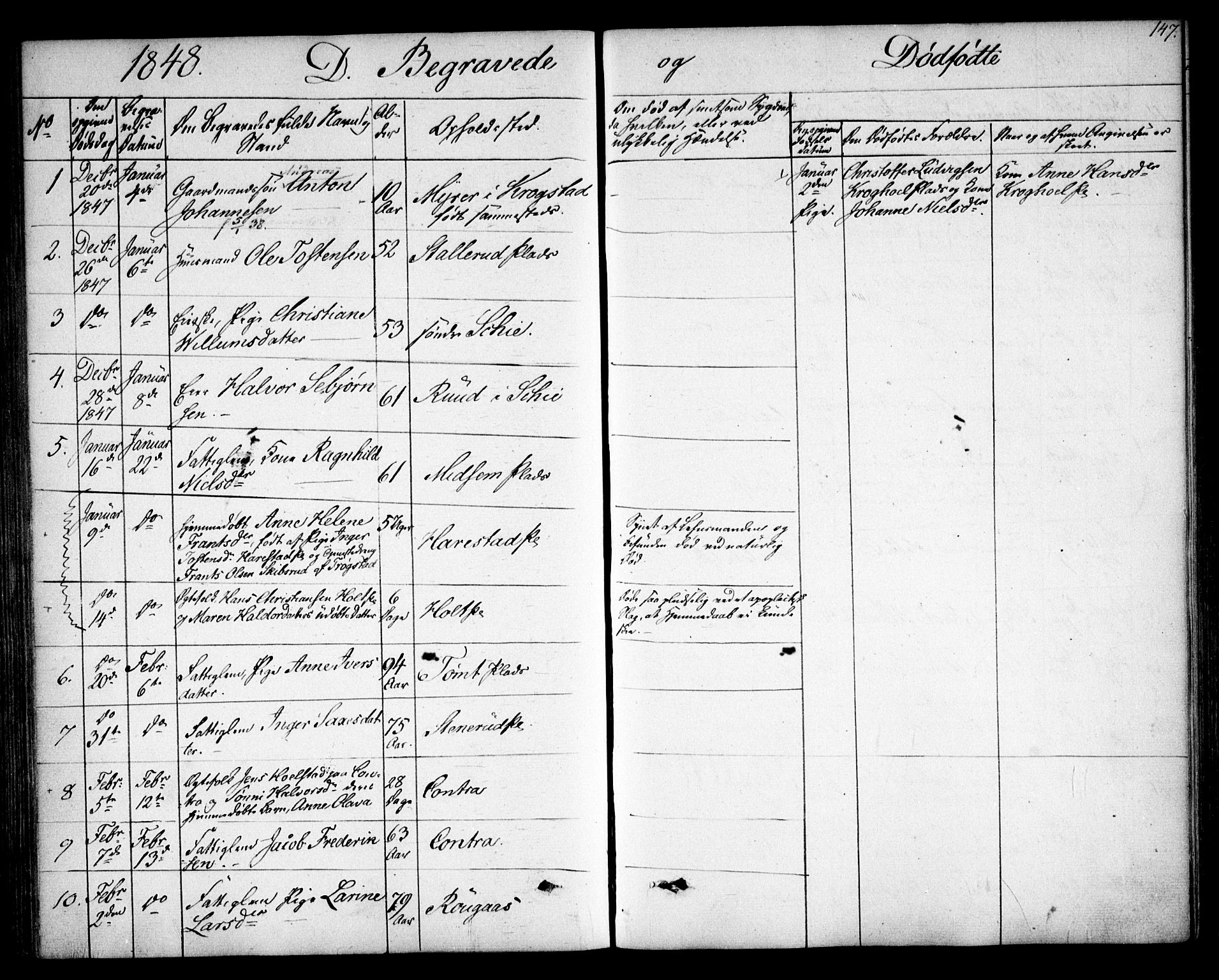 Kråkstad prestekontor Kirkebøker, SAO/A-10125a/F/Fa/L0006: Parish register (official) no. I 6, 1848-1857, p. 147