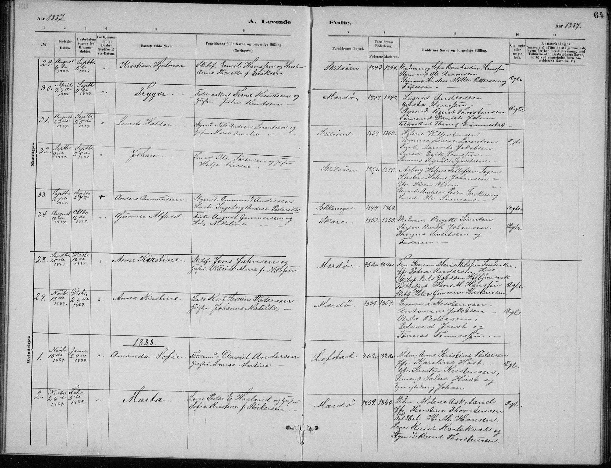 Tromøy sokneprestkontor, AV/SAK-1111-0041/F/Fb/L0005: Parish register (copy) no. B 5, 1877-1891, p. 64