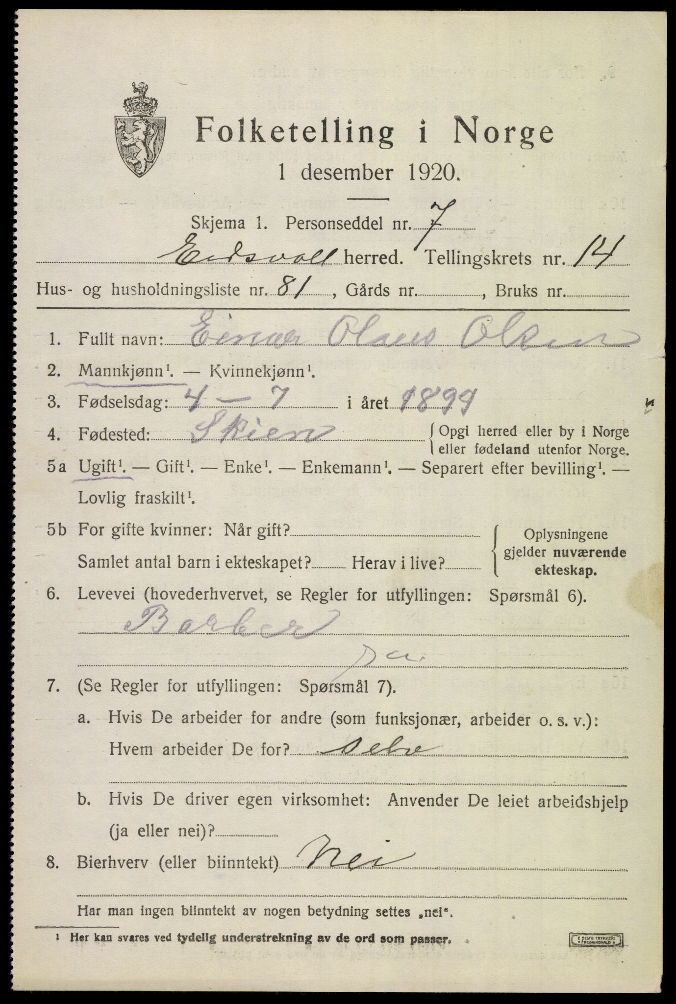 SAO, 1920 census for Eidsvoll, 1920, p. 22051