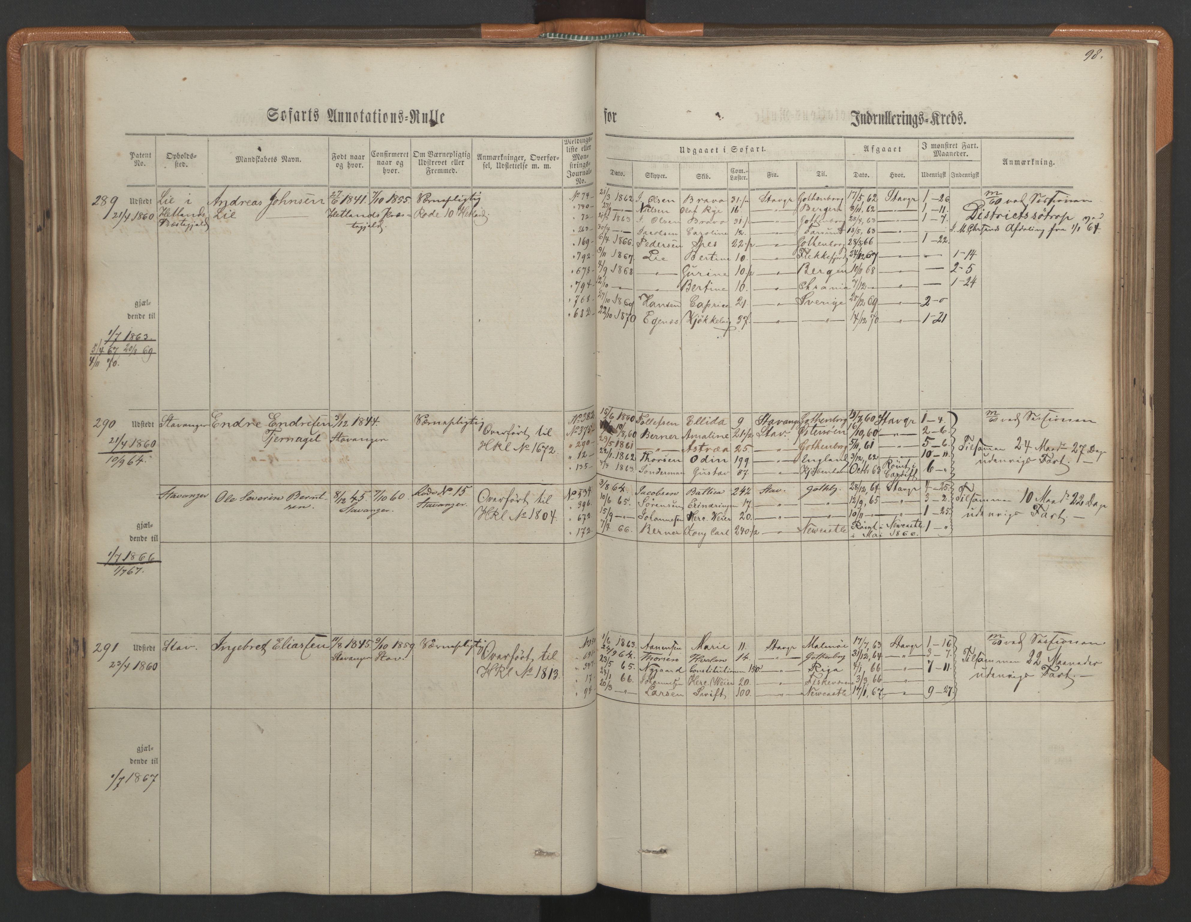 Stavanger sjømannskontor, AV/SAST-A-102006/F/Ff/L0001: Annotasjonsrulle, patentnr. 1-597 (del 1), 1860-1864, p. 107