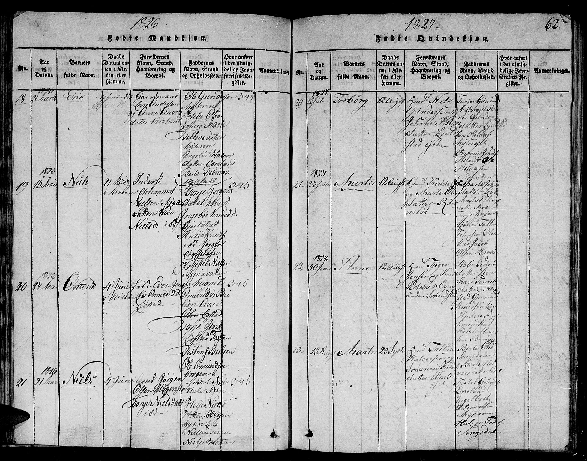 Gjerstad sokneprestkontor, AV/SAK-1111-0014/F/Fb/Fbb/L0001: Parish register (copy) no. B 1, 1813-1863, p. 62