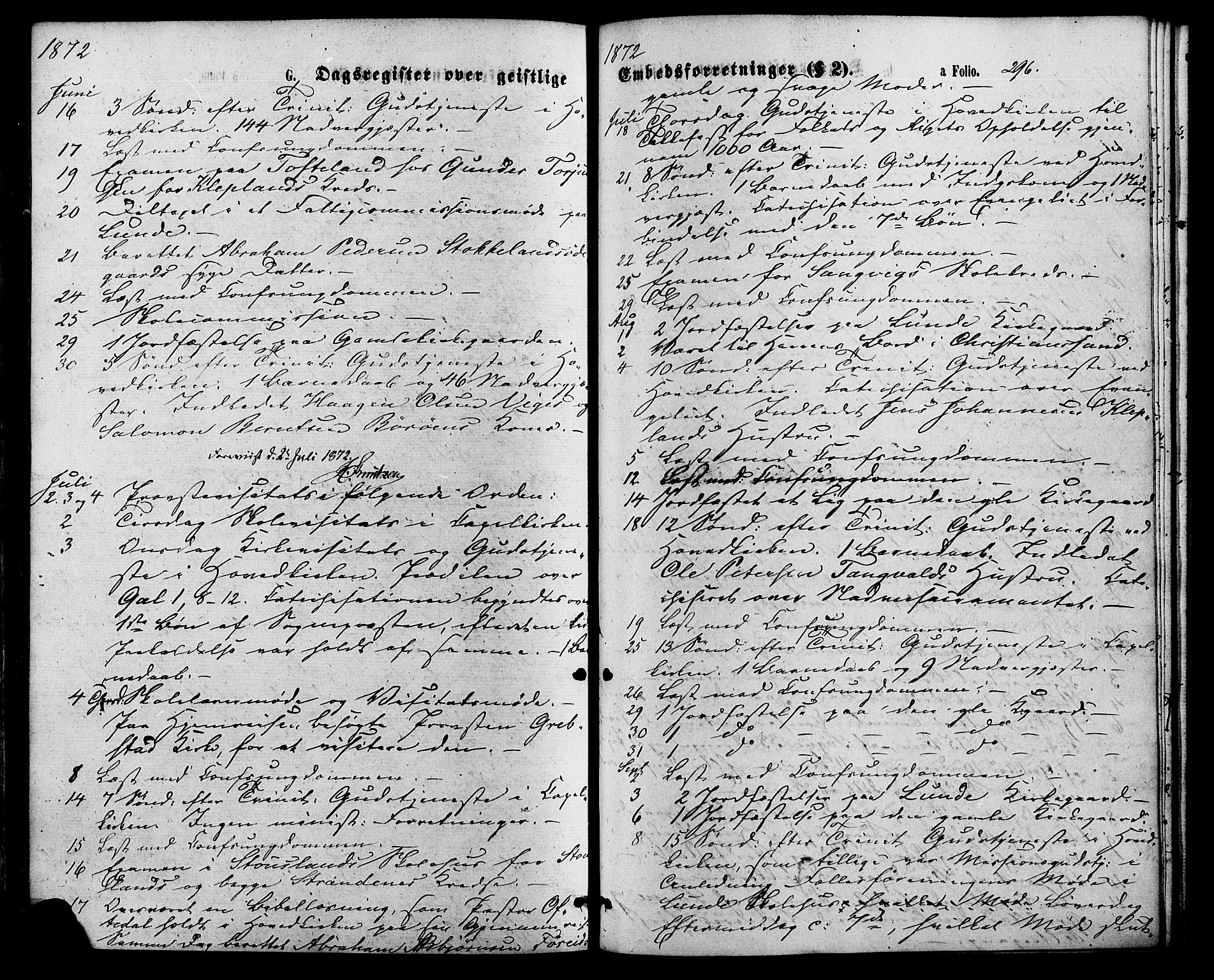 Søgne sokneprestkontor, SAK/1111-0037/F/Fa/Fab/L0011: Parish register (official) no. A 11, 1869-1879, p. 296