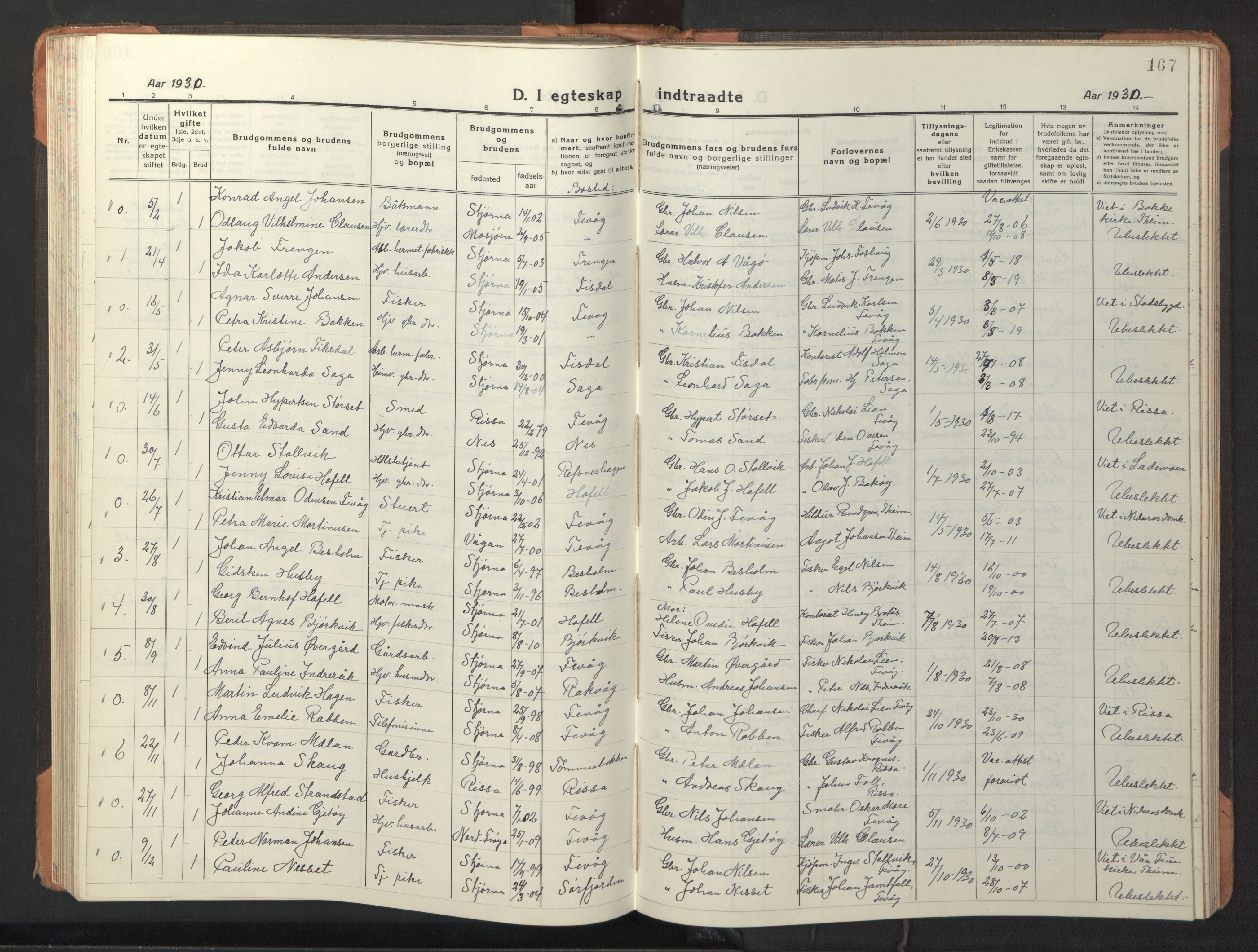 Ministerialprotokoller, klokkerbøker og fødselsregistre - Sør-Trøndelag, SAT/A-1456/653/L0658: Parish register (copy) no. 653C02, 1919-1947, p. 167