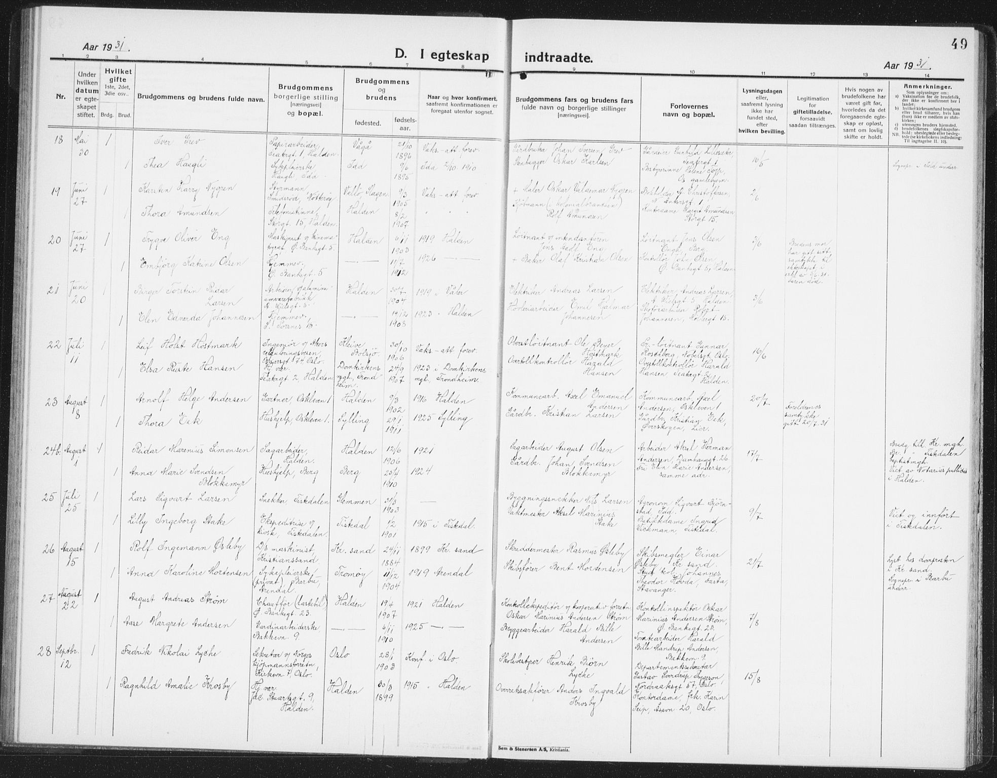 Halden prestekontor Kirkebøker, AV/SAO-A-10909/G/Ga/L0014: Parish register (copy) no. 14, 1925-1943, p. 49