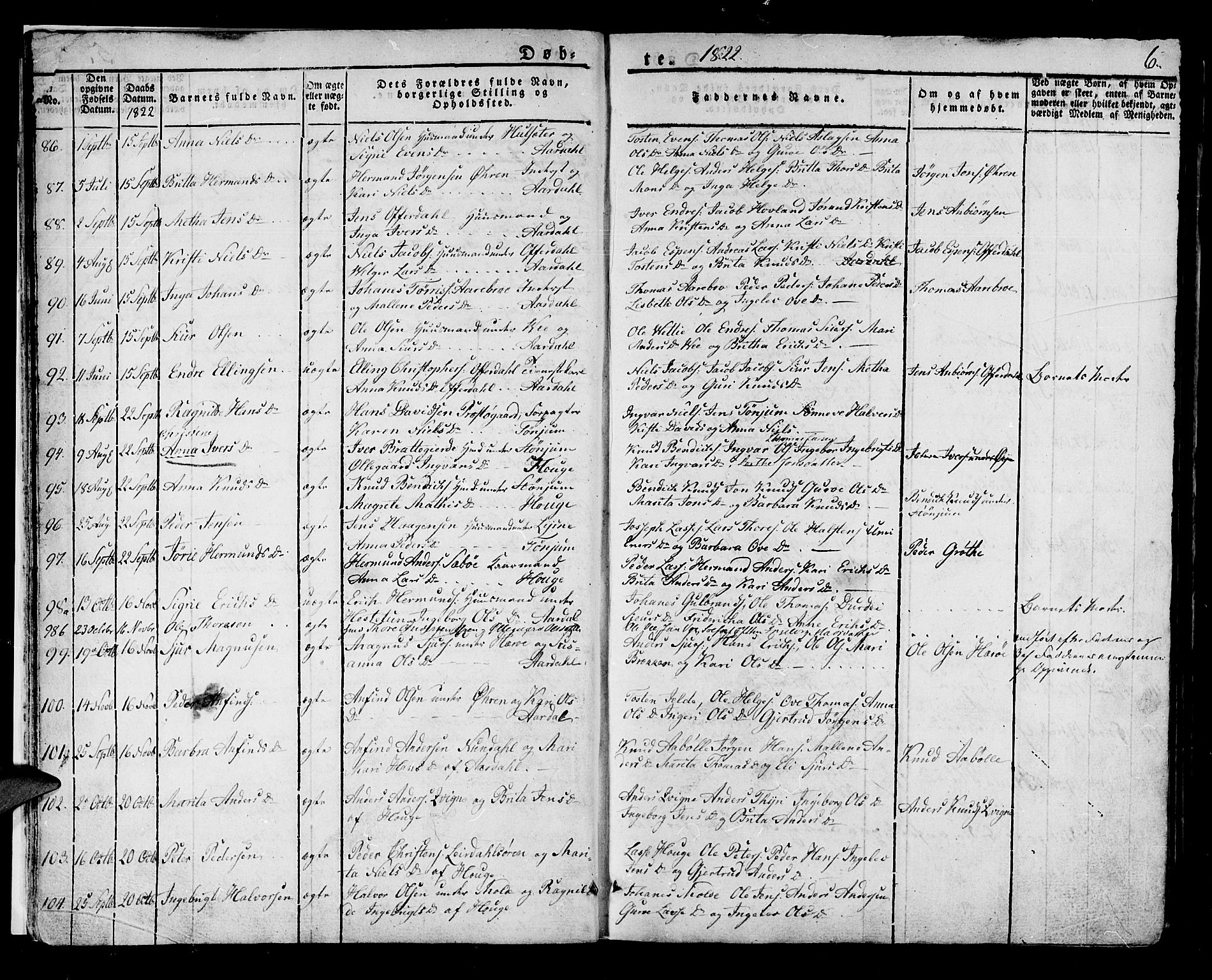 Lærdal sokneprestembete, AV/SAB-A-81201: Parish register (official) no. A 5, 1822-1834, p. 6