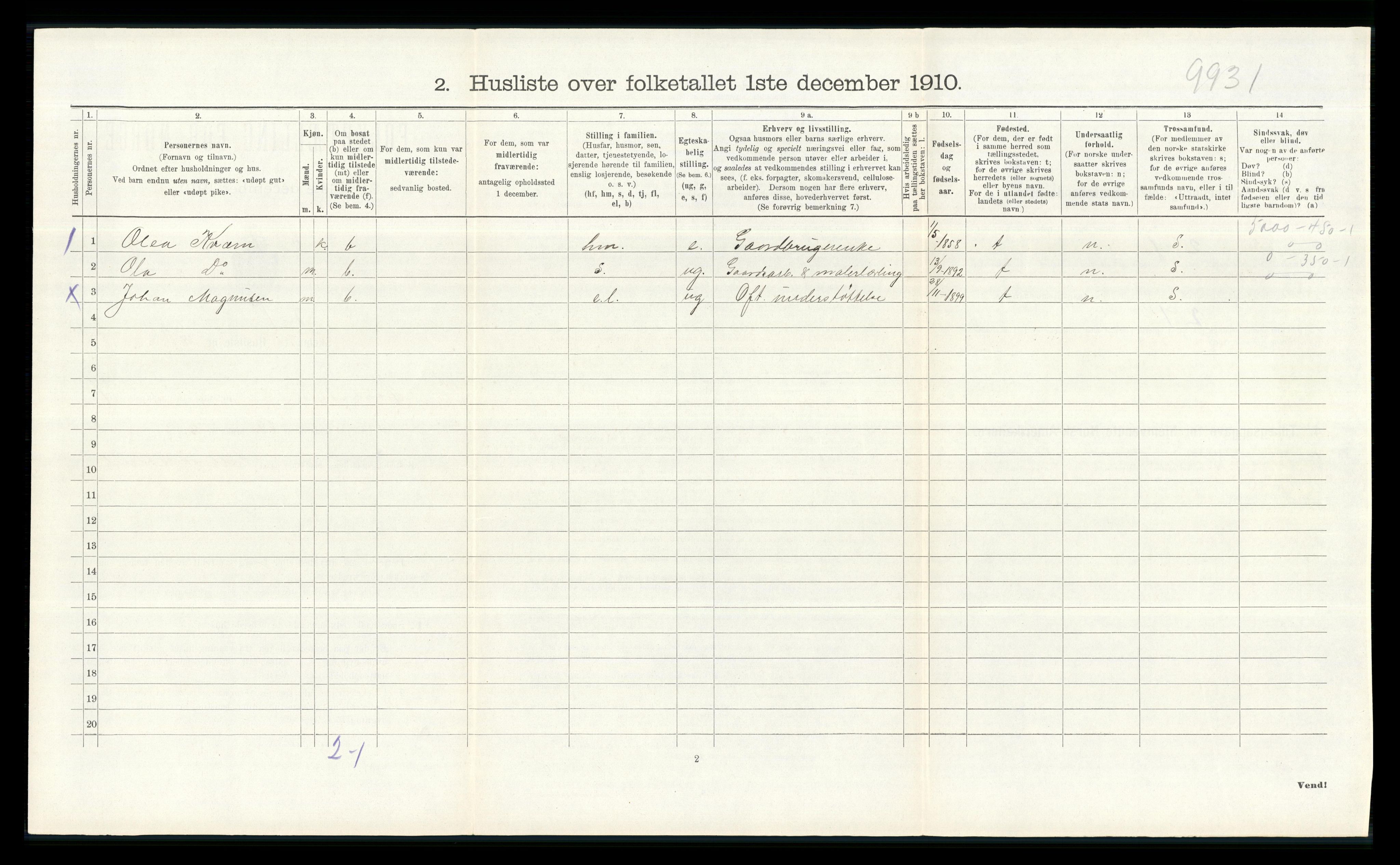 RA, 1910 census for Åsnes, 1910, p. 1025