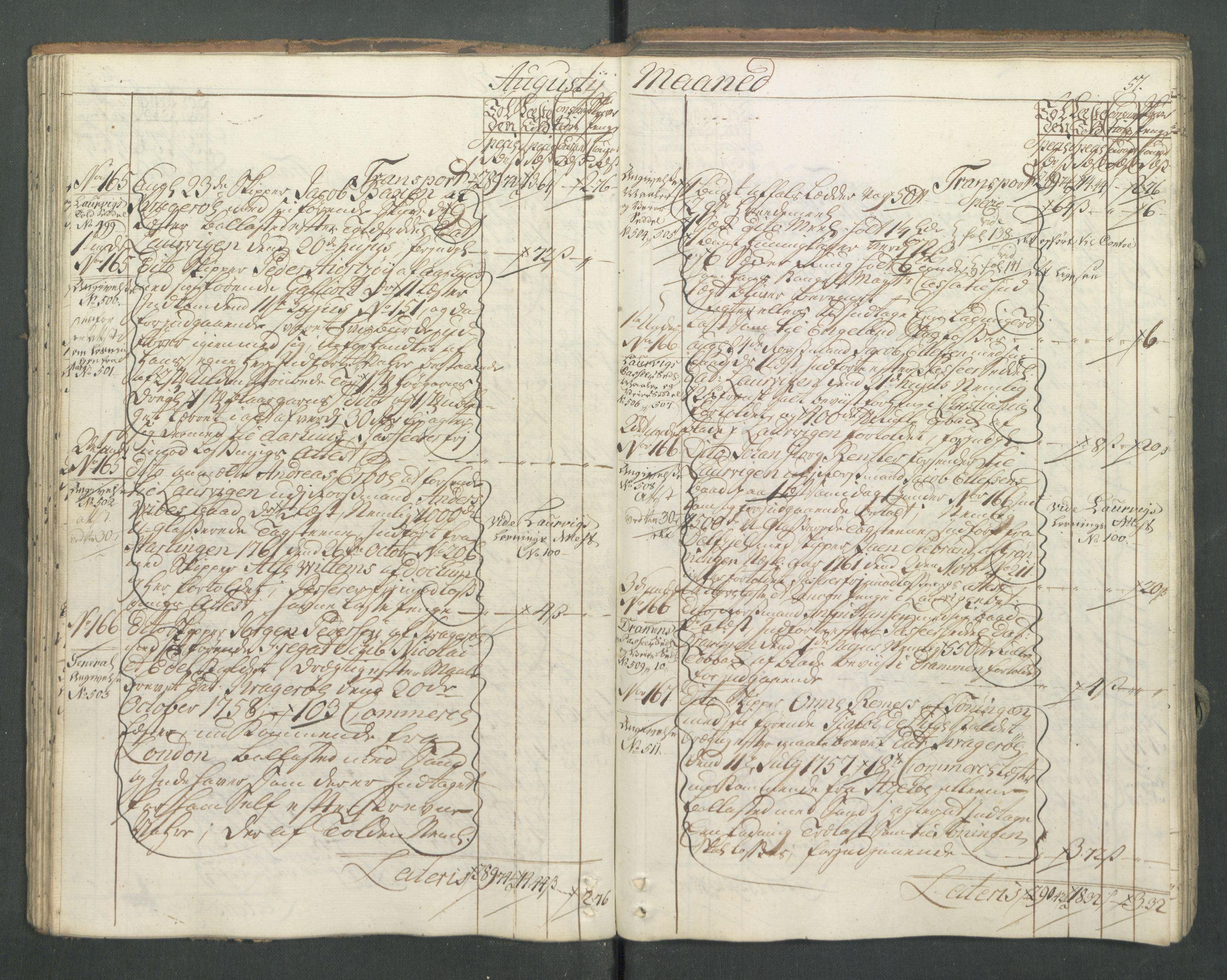 Generaltollkammeret, tollregnskaper, AV/RA-EA-5490/R13/L0032/0001: Tollregnskaper Kragerø / Inngående hovedtollbok, 1762, p. 56b-57a