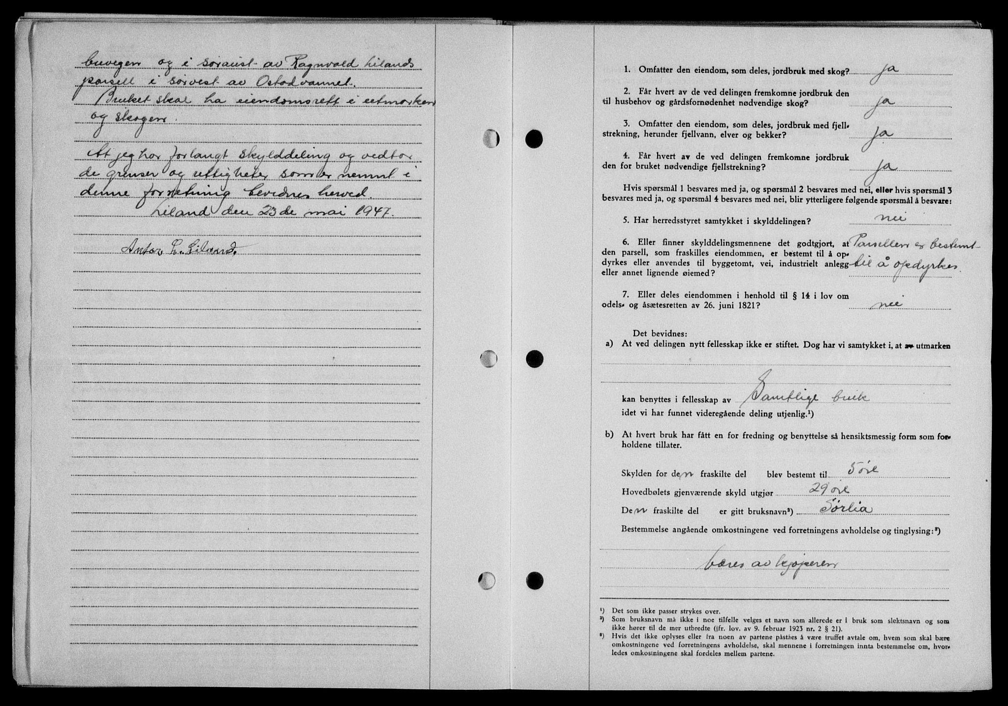 Lofoten sorenskriveri, SAT/A-0017/1/2/2C/L0016a: Mortgage book no. 16a, 1947-1947, Diary no: : 851/1947