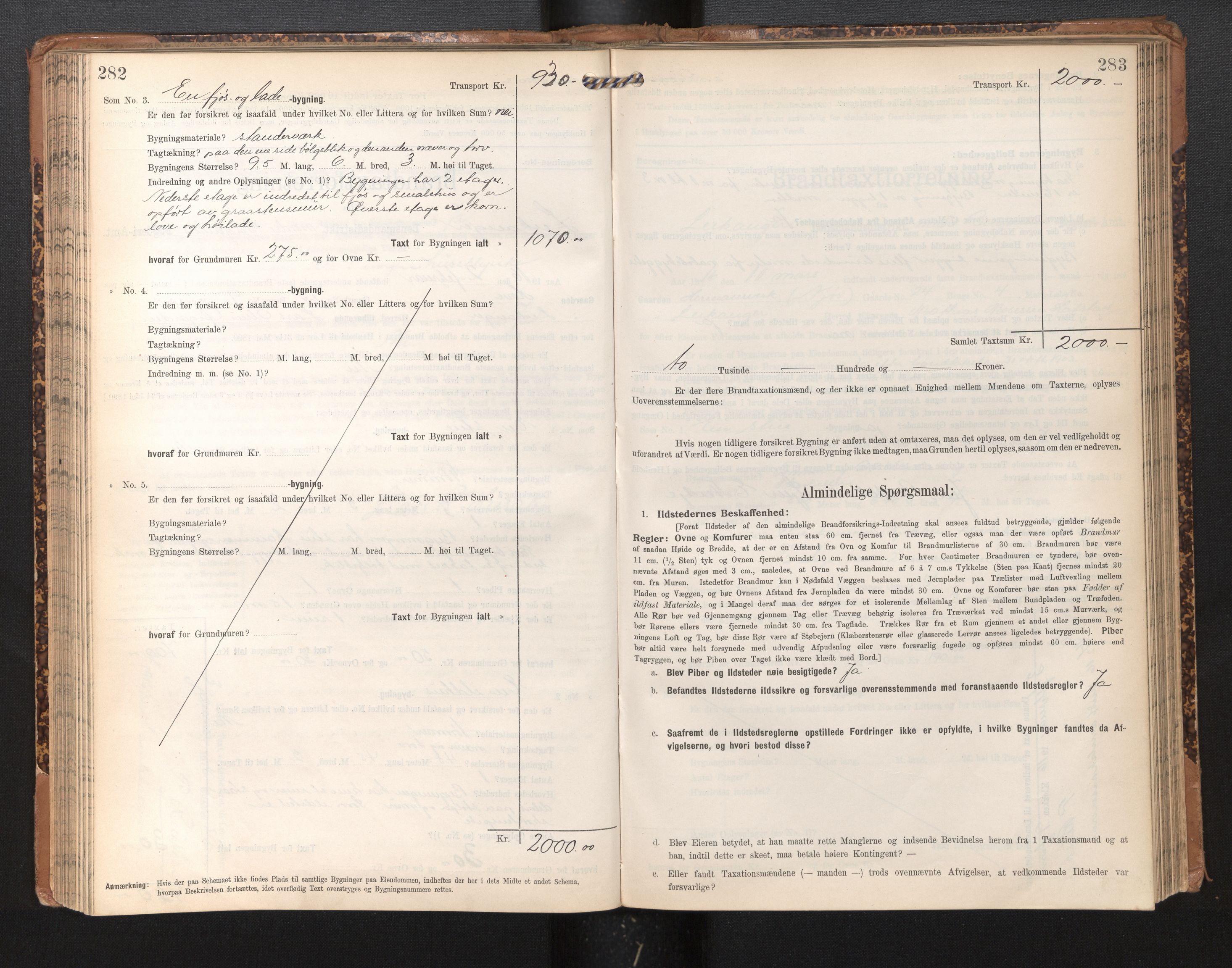 Lensmannen i Leikanger, AV/SAB-A-29201/0012/L0005: Branntakstprotokoll, skjematakst, 1907-1917, p. 282-283