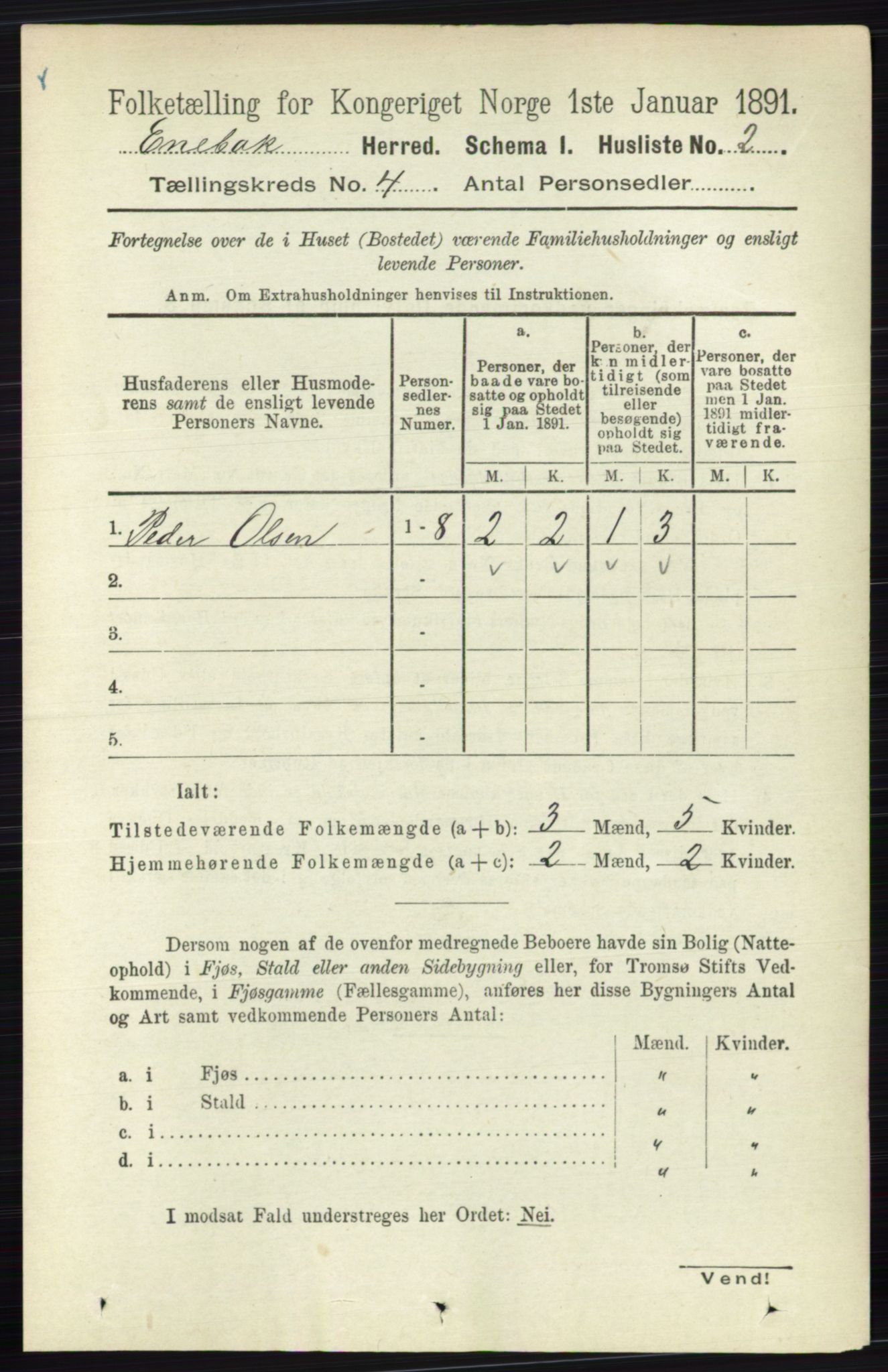 RA, 1891 census for 0229 Enebakk, 1891, p. 1412