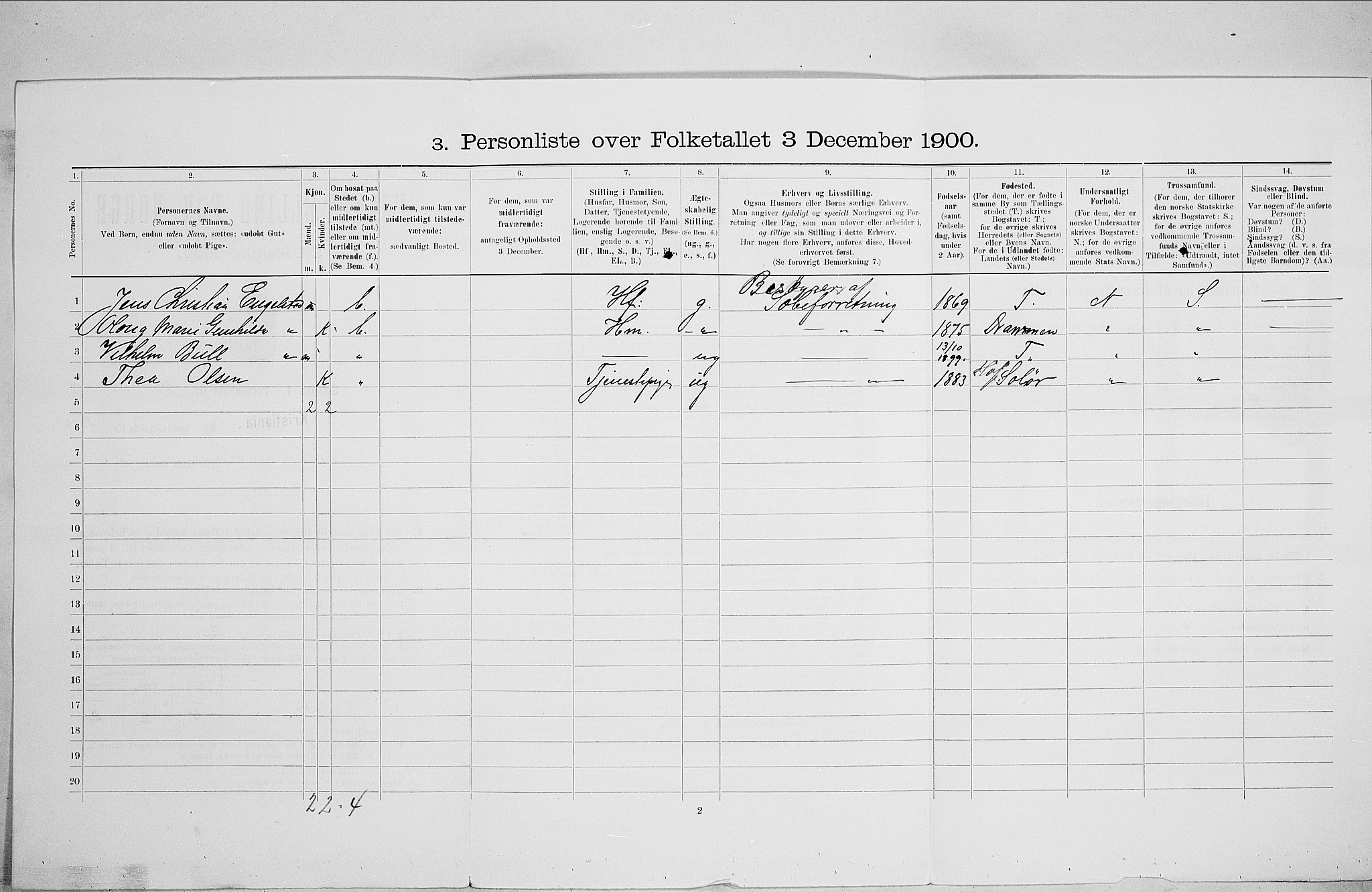 SAO, 1900 census for Kristiania, 1900, p. 53990