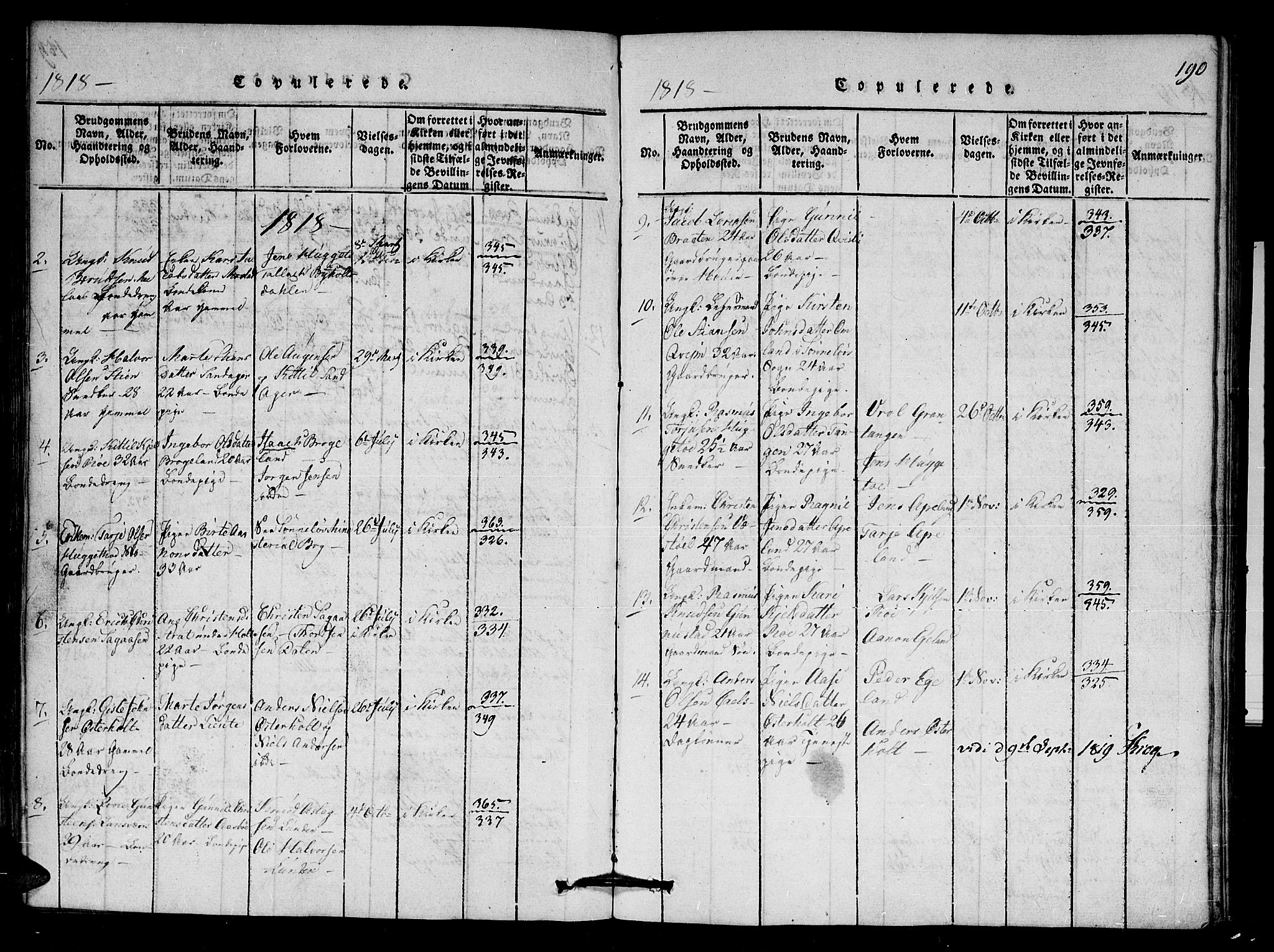 Gjerstad sokneprestkontor, AV/SAK-1111-0014/F/Fa/Faa/L0004: Parish register (official) no. A 4, 1816-1829, p. 190