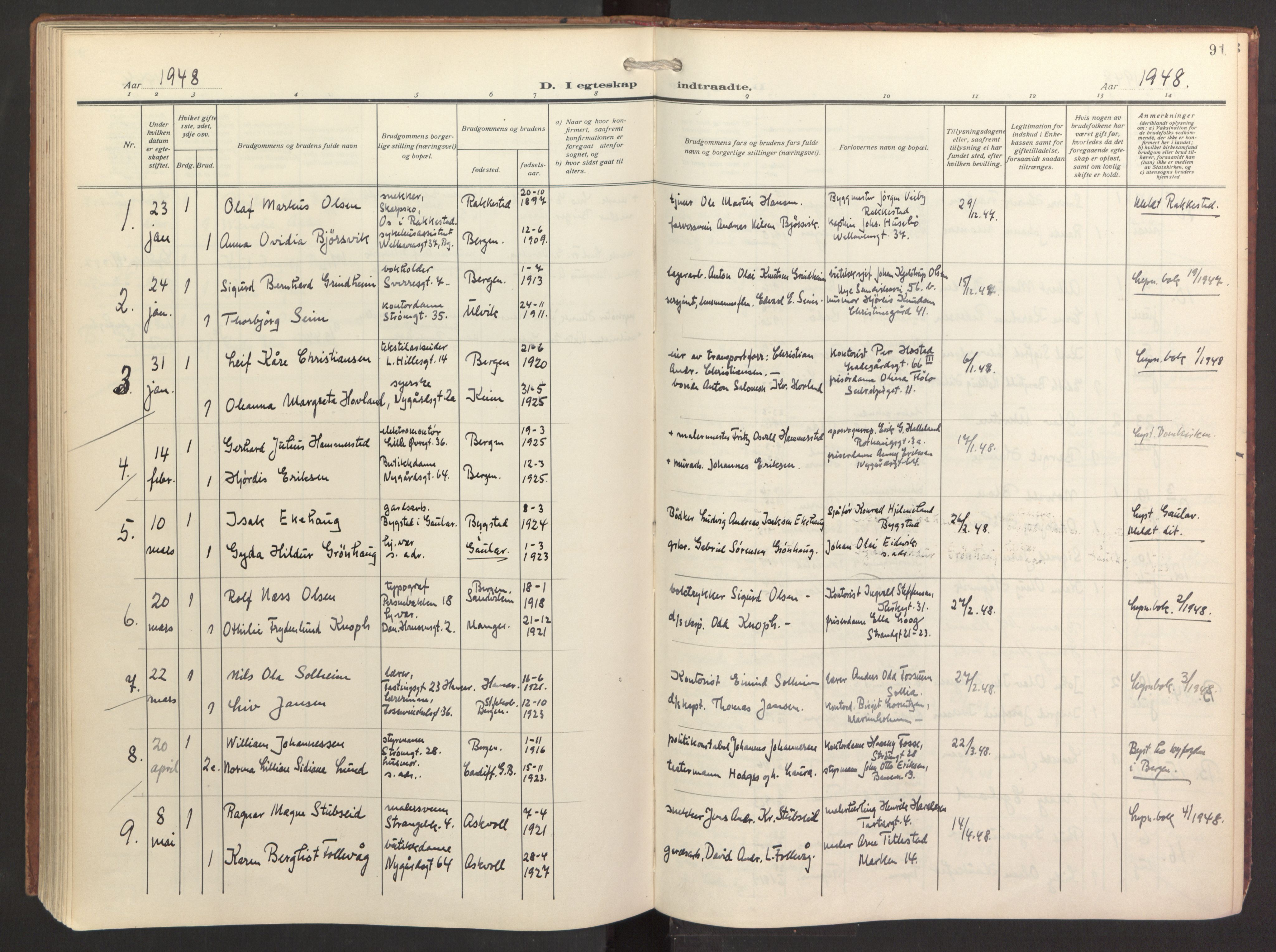 St. Jacob sokneprestembete, AV/SAB-A-78001/H/Haa/L0005: Parish register (official) no. C 1, 1917-1951, p. 91