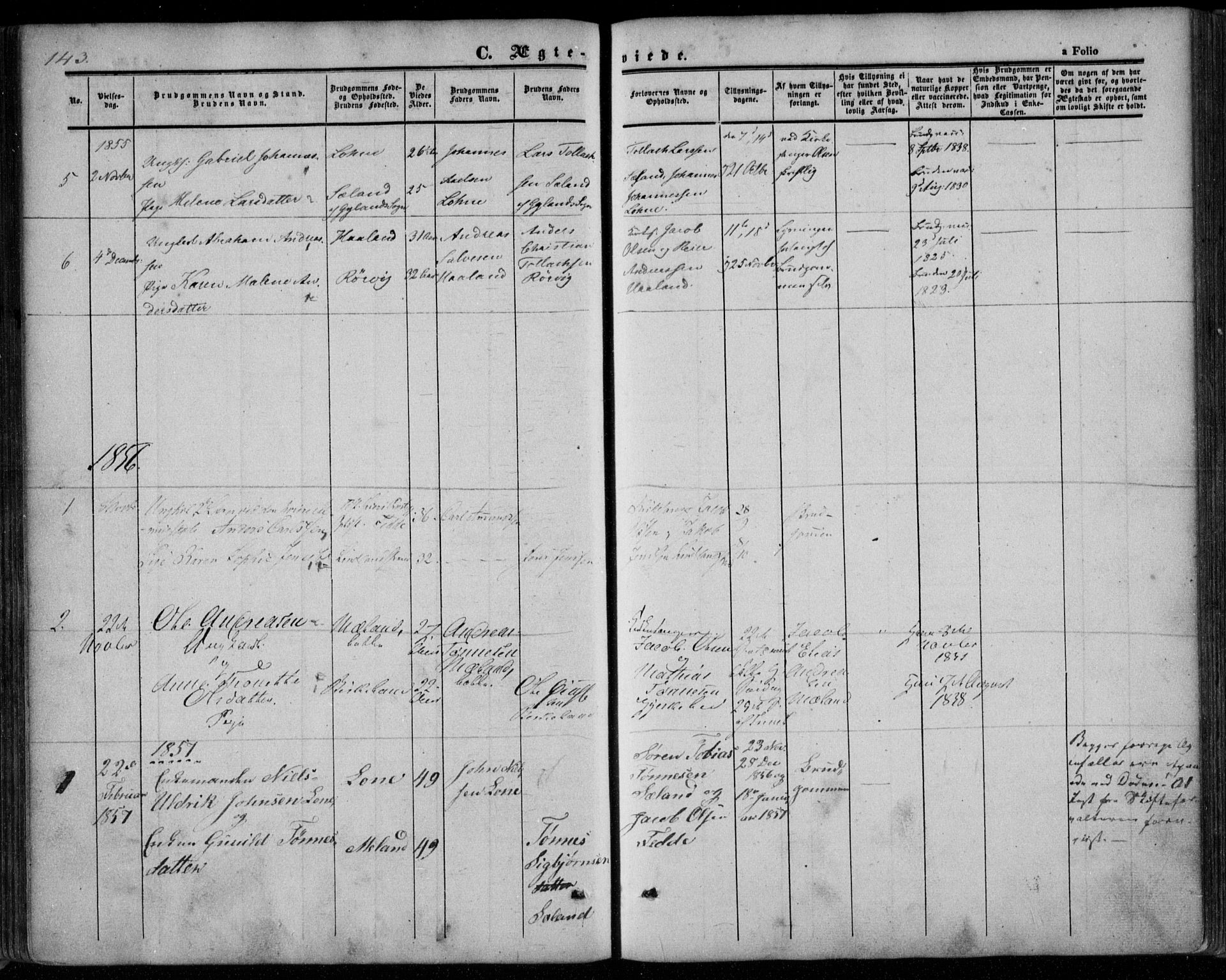 Kvinesdal sokneprestkontor, AV/SAK-1111-0026/F/Fa/Faa/L0002: Parish register (official) no. A 2, 1850-1876, p. 143