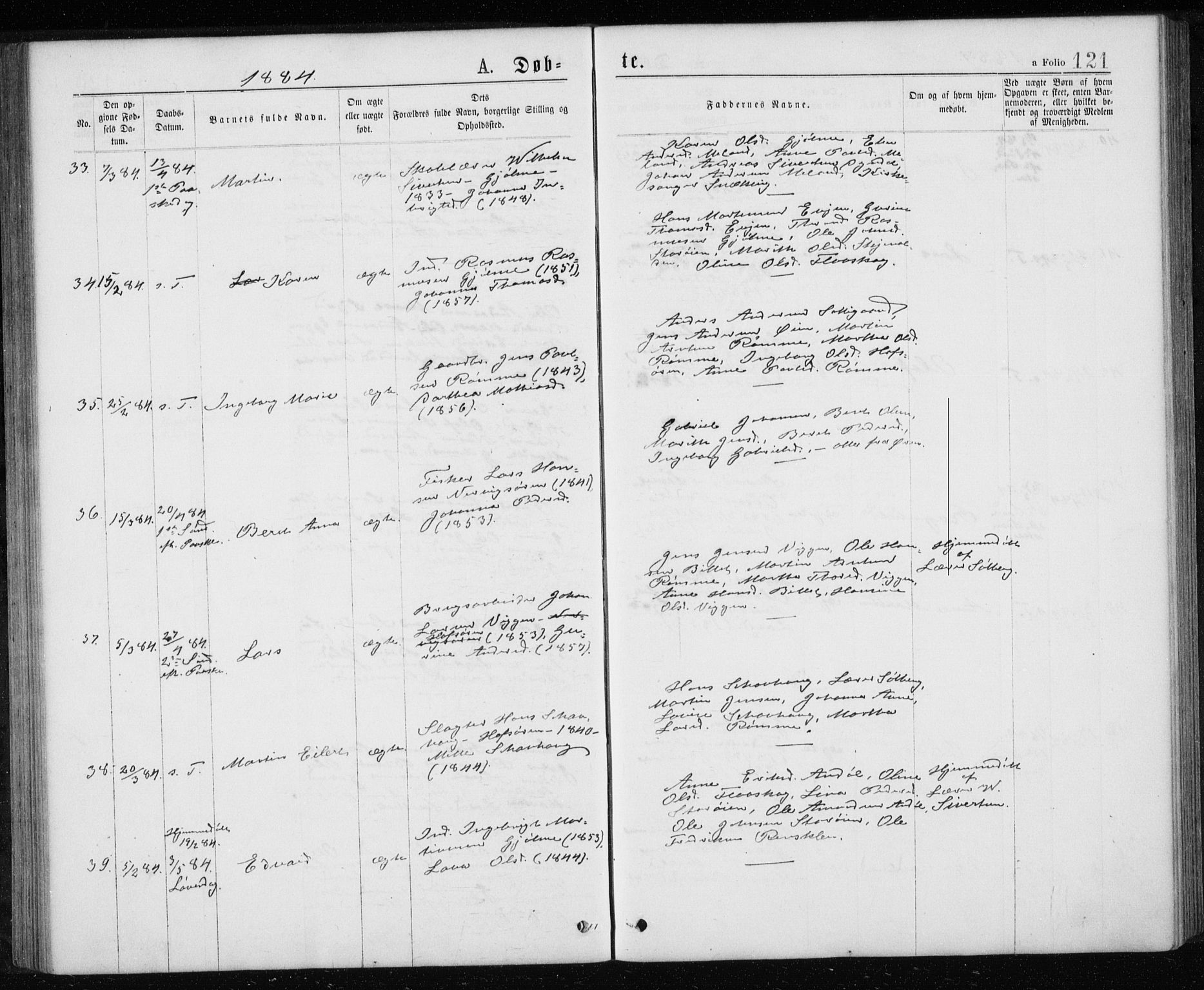 Ministerialprotokoller, klokkerbøker og fødselsregistre - Sør-Trøndelag, AV/SAT-A-1456/668/L0817: Parish register (copy) no. 668C06, 1873-1884, p. 121