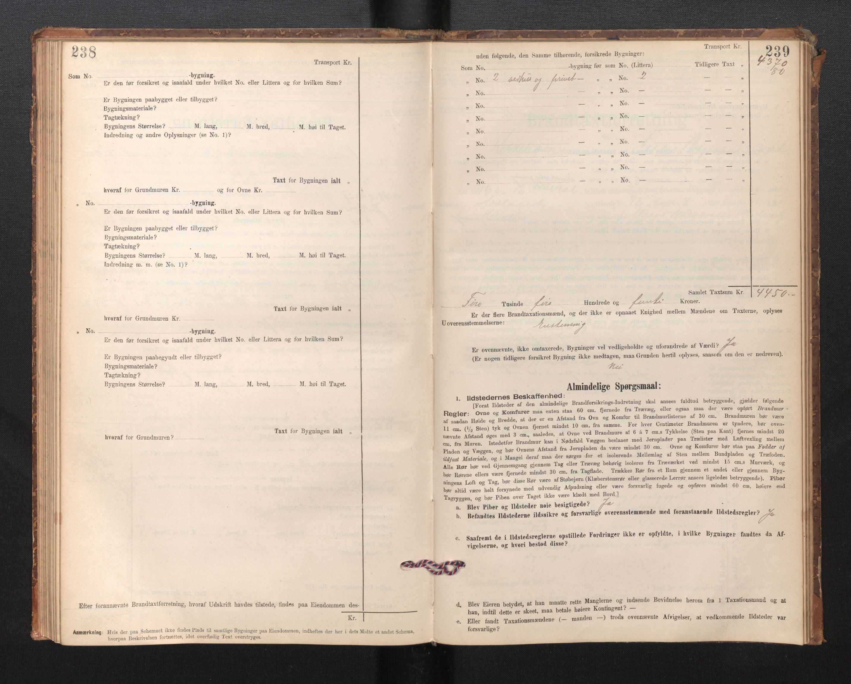 Lensmannen i Kyrkjebø, AV/SAB-A-29001/0012/L0006: Branntakstprotokoll, skjematakst, 1900-1939, p. 238-239