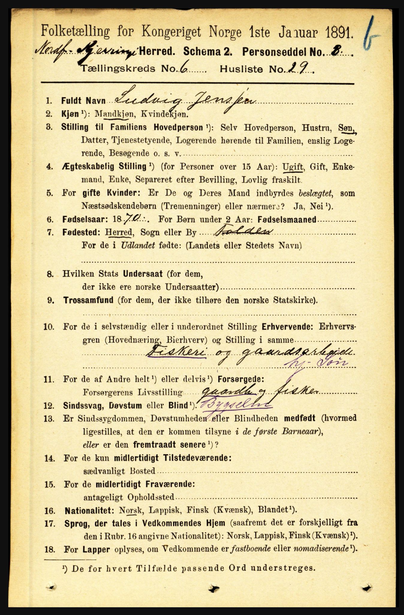 RA, 1891 census for 1846 Nordfold-Kjerringøy, 1891, p. 1583