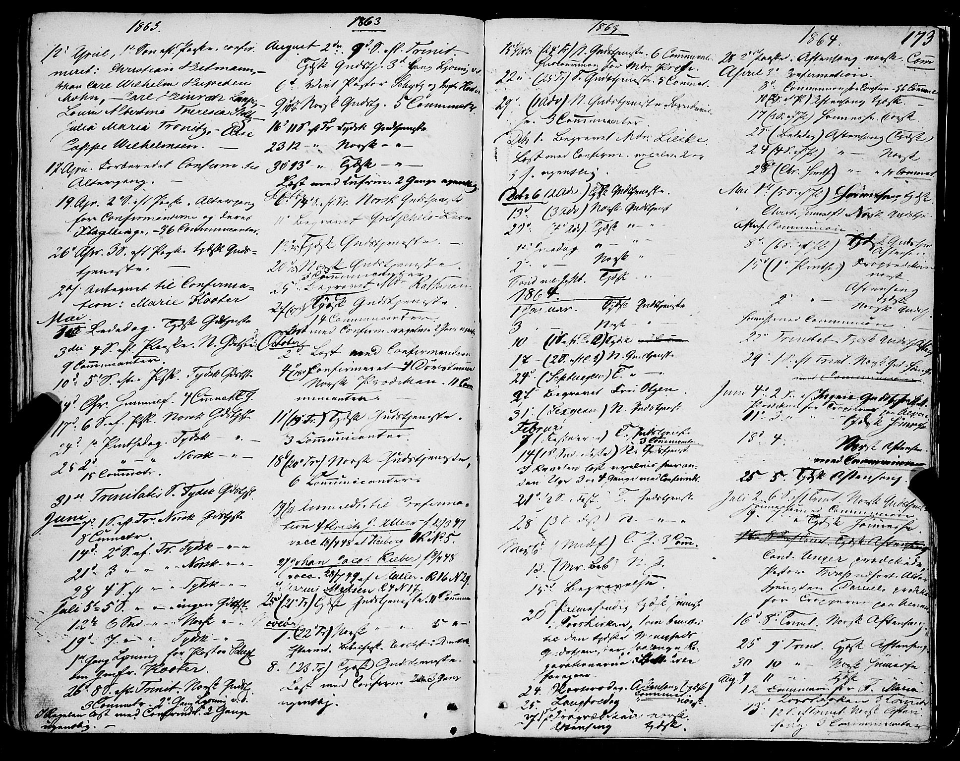 Mariakirken Sokneprestembete, AV/SAB-A-76901/H/Haa/L0006: Parish register (official) no. A 6, 1846-1877, p. 173