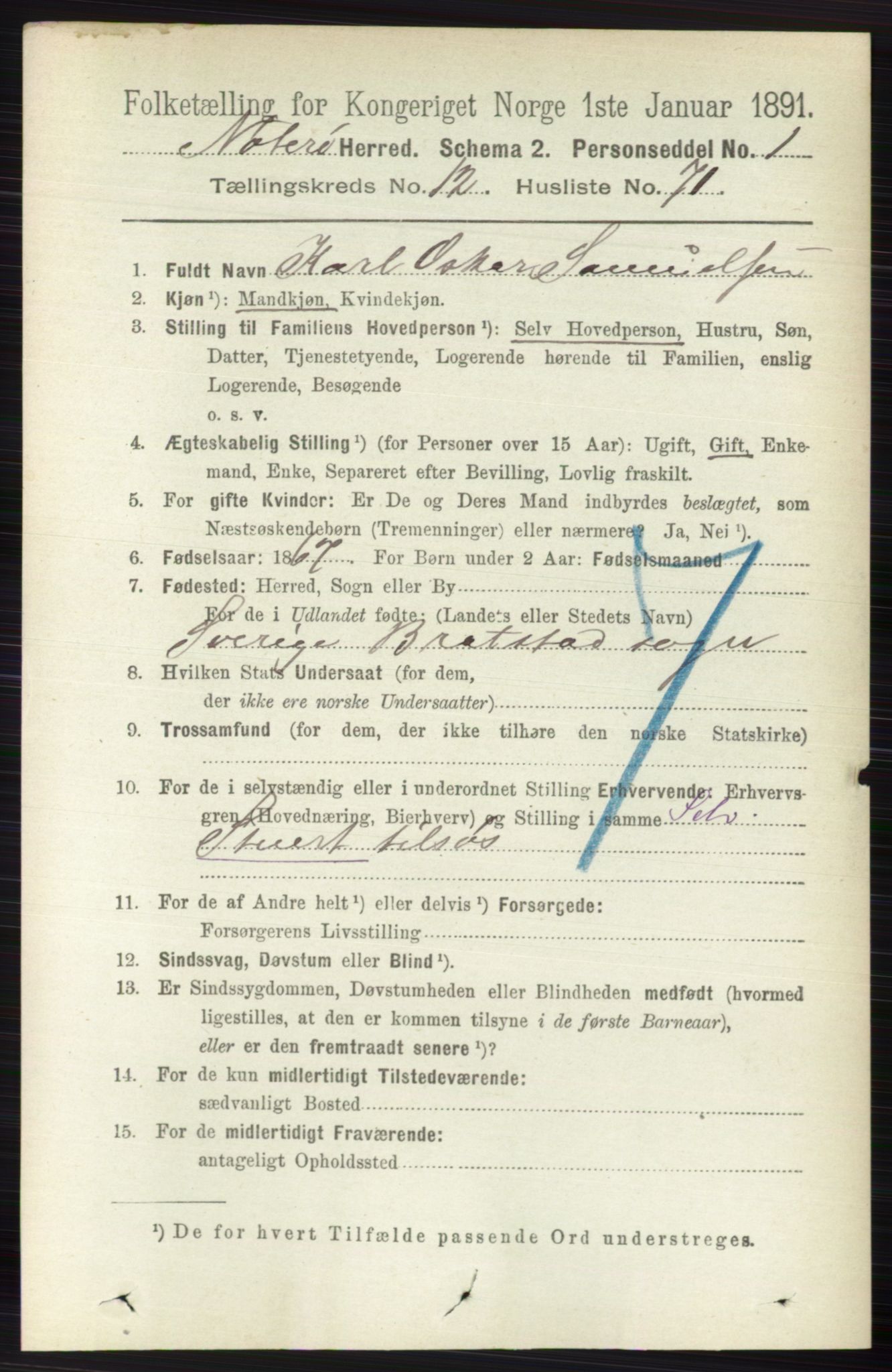 RA, 1891 census for 0722 Nøtterøy, 1891, p. 6756