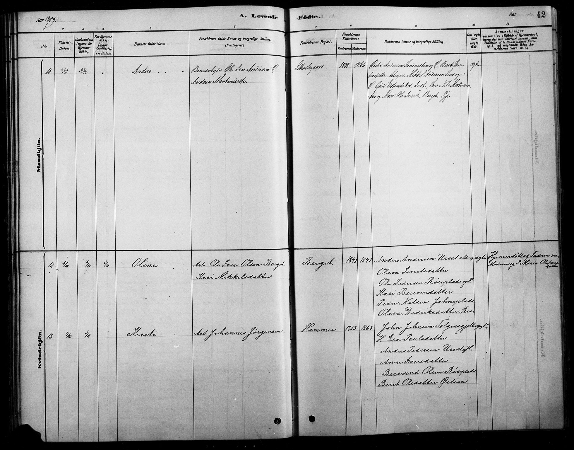 Tolga prestekontor, AV/SAH-PREST-062/L/L0007: Parish register (copy) no. 7, 1878-1919, p. 42