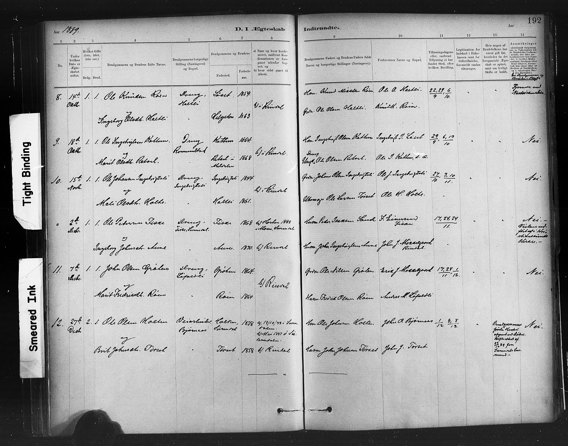 Ministerialprotokoller, klokkerbøker og fødselsregistre - Møre og Romsdal, AV/SAT-A-1454/598/L1069: Parish register (official) no. 598A03, 1882-1895, p. 192