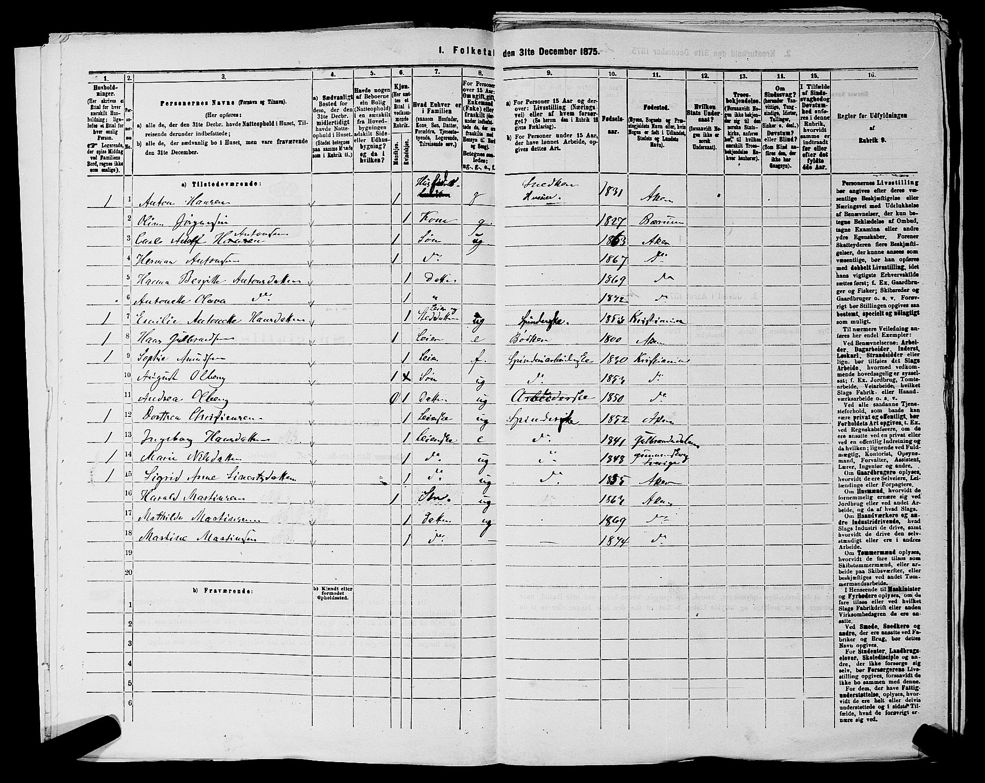 RA, 1875 census for 0218aP Vestre Aker, 1875, p. 1023